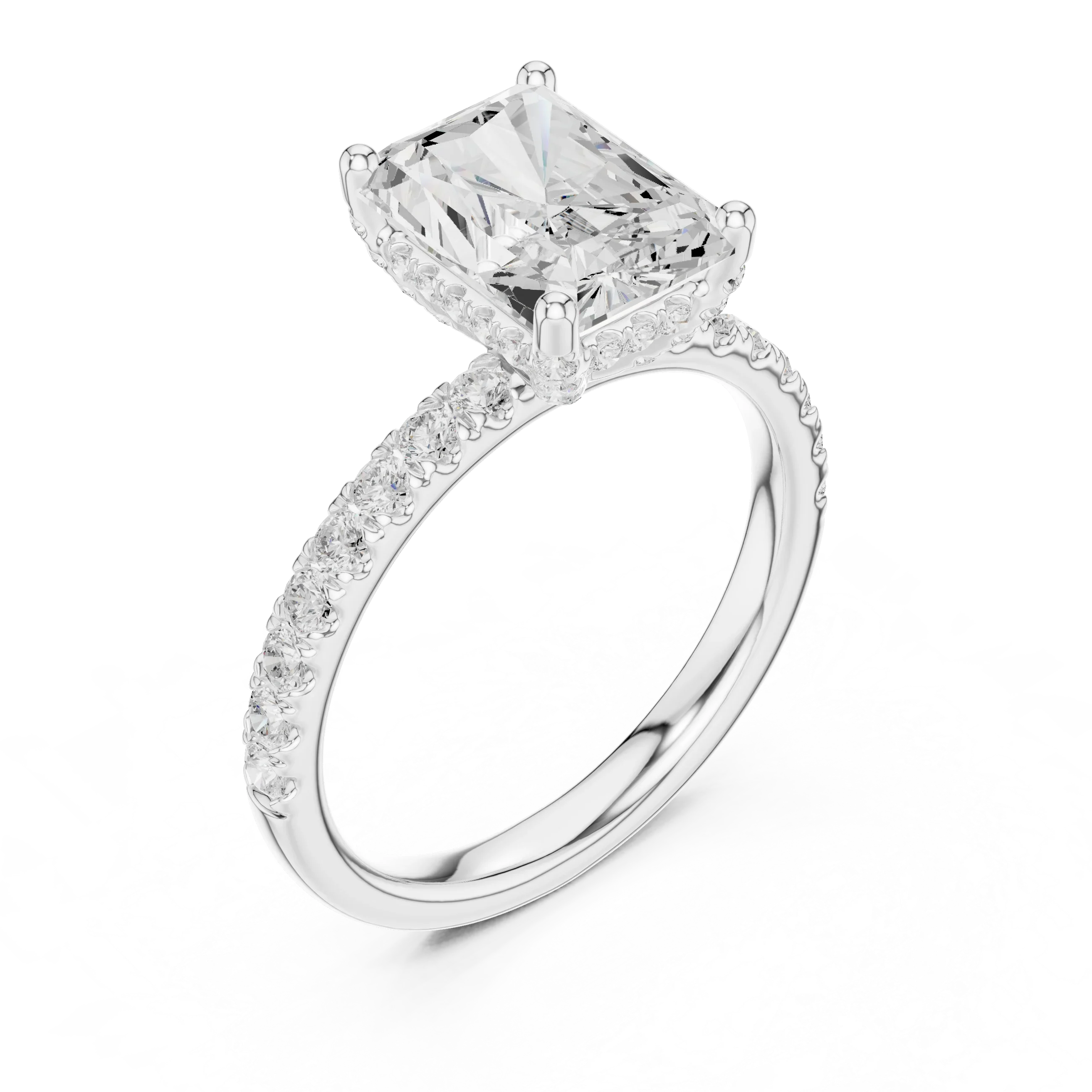 2.57 CT Radiant Cut Moissanite Hidden Halo Pave Set Band Wedding Ring in 14K Yellow Gold
