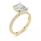2.57 CT Radiant Cut Moissanite Hidden Halo Pave Set Band Wedding Ring in 14K Yellow Gold