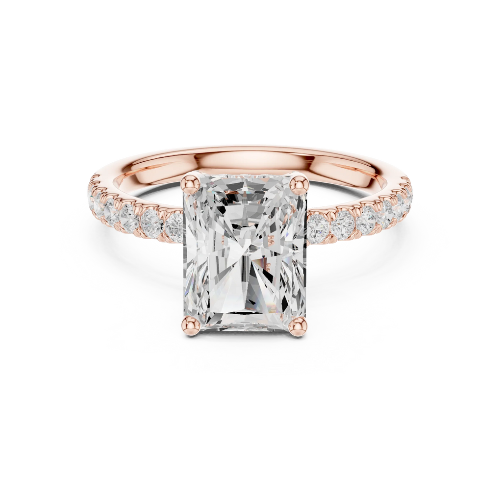 2.57 CT Radiant Cut Moissanite Hidden Halo Pave Set Band Wedding Ring in 14K Yellow Gold