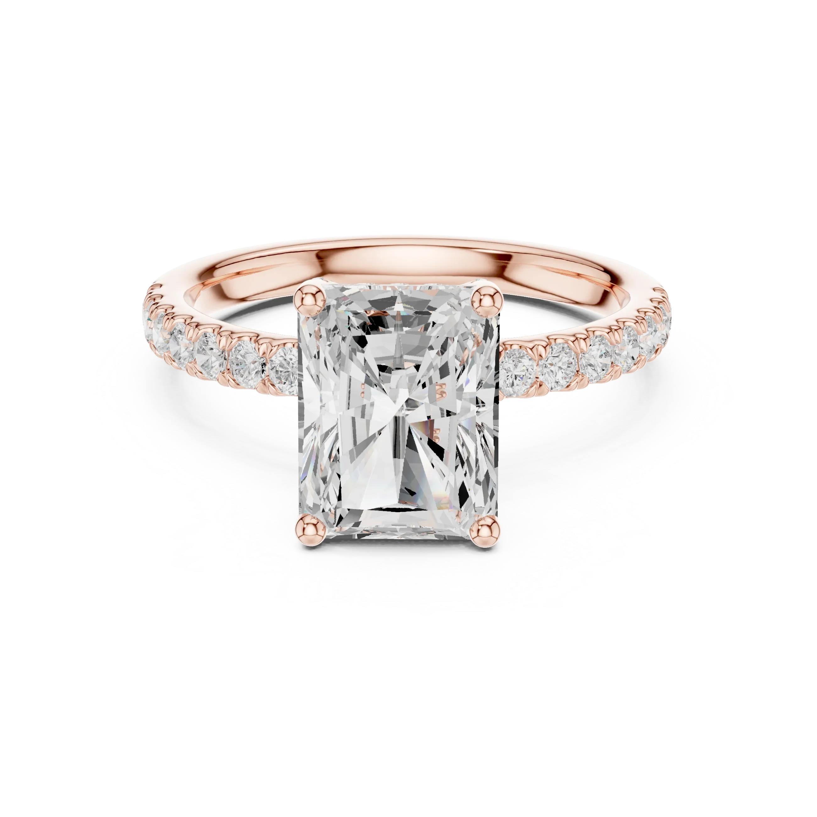 2.57 CT Radiant Cut Moissanite Hidden Halo Pave Set Band Wedding Ring in 14K Yellow Gold