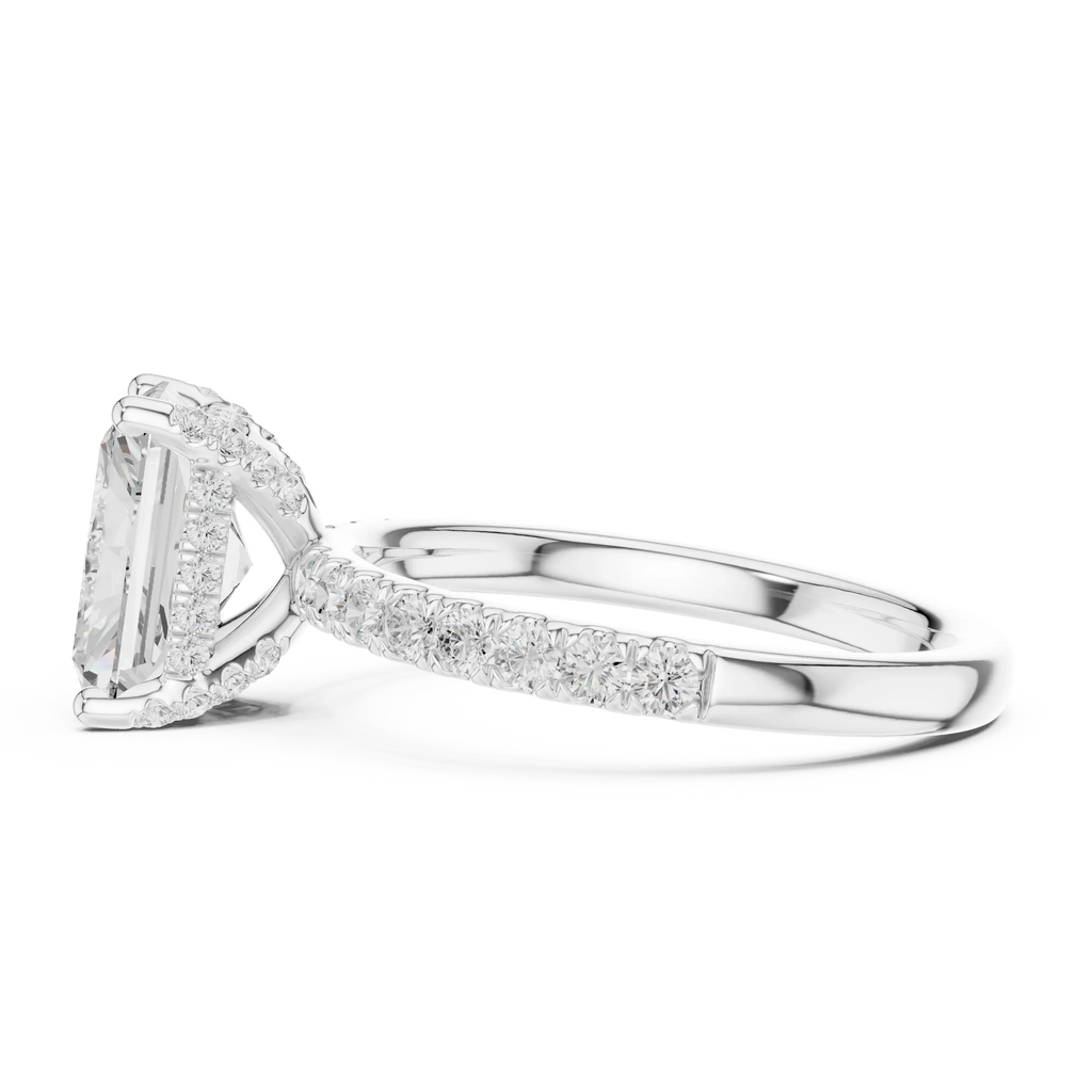 2.57 CT Radiant Cut Moissanite Hidden Halo Pave Set Band Wedding Ring in 14K Yellow Gold