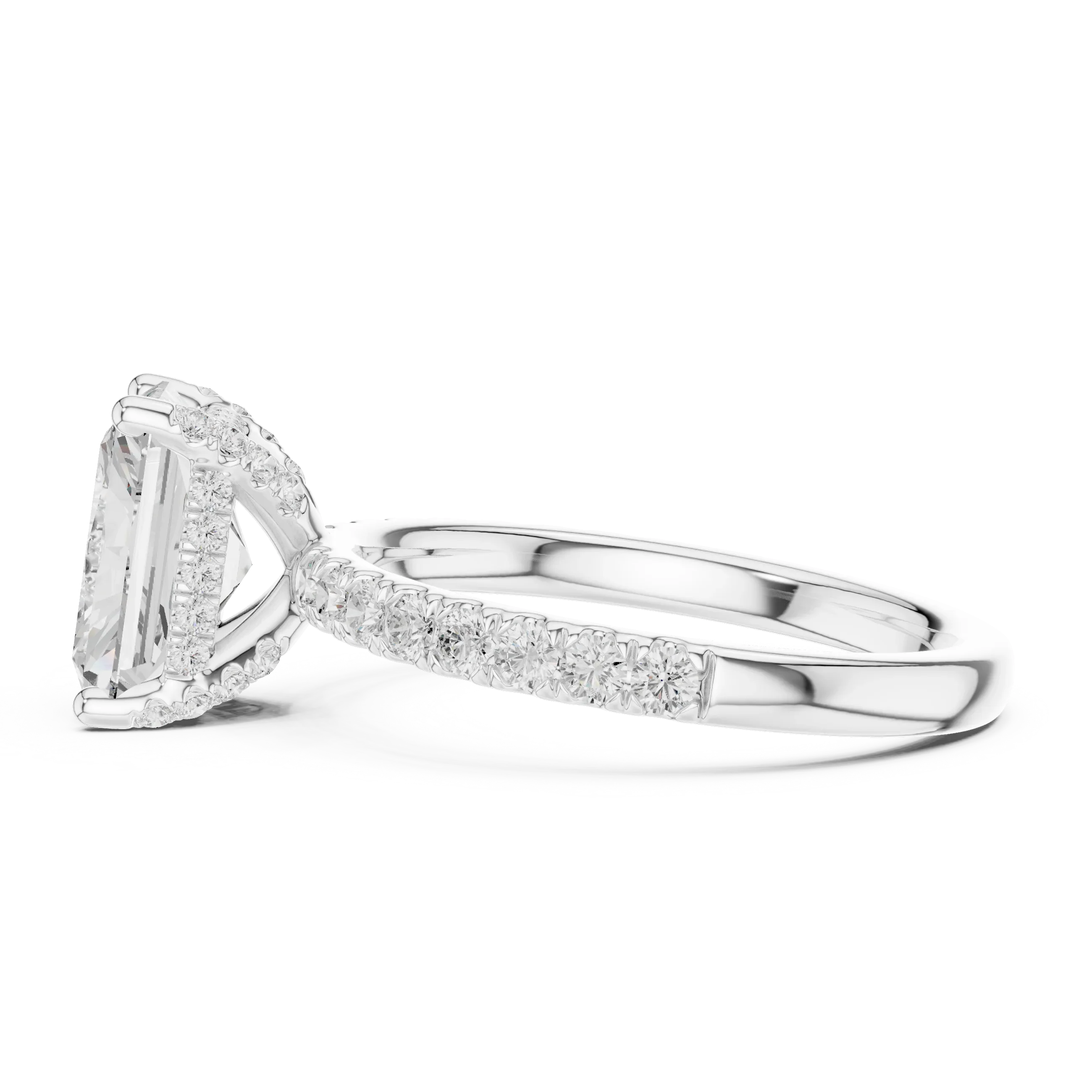 2.57 CT Radiant Cut Moissanite Hidden Halo Pave Set Band Wedding Ring in 14K Yellow Gold