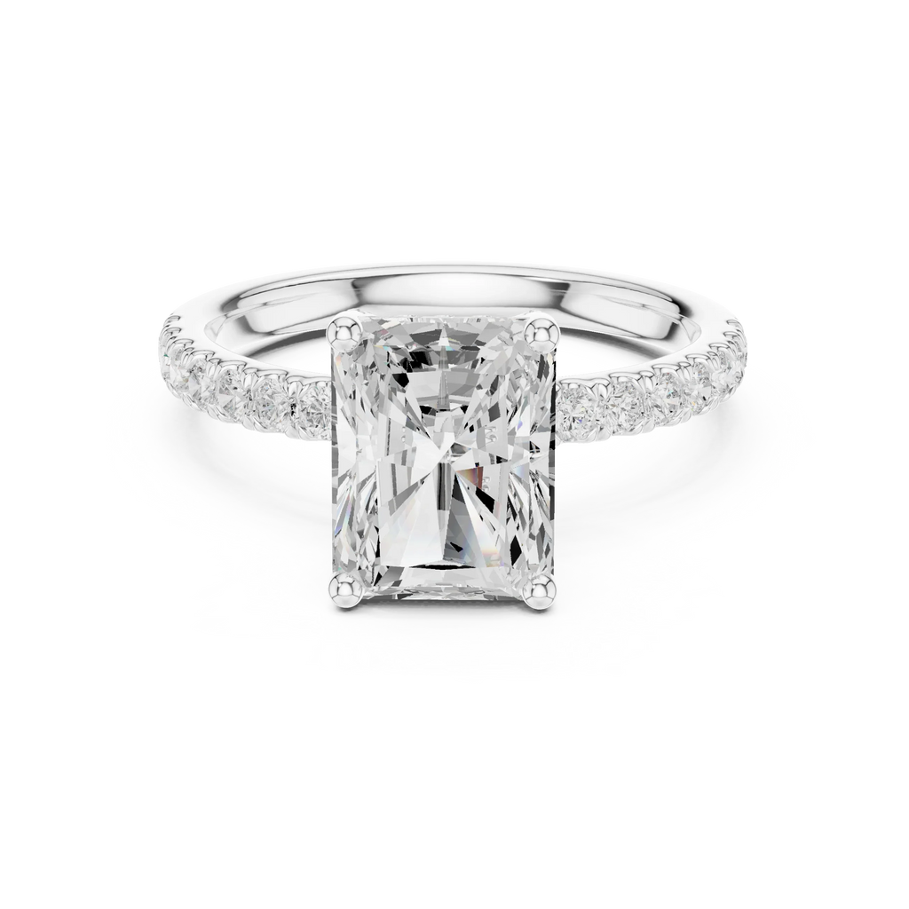 2.57 CT Radiant Cut Moissanite Hidden Halo Pave Set Band Wedding Ring in 14K Yellow Gold