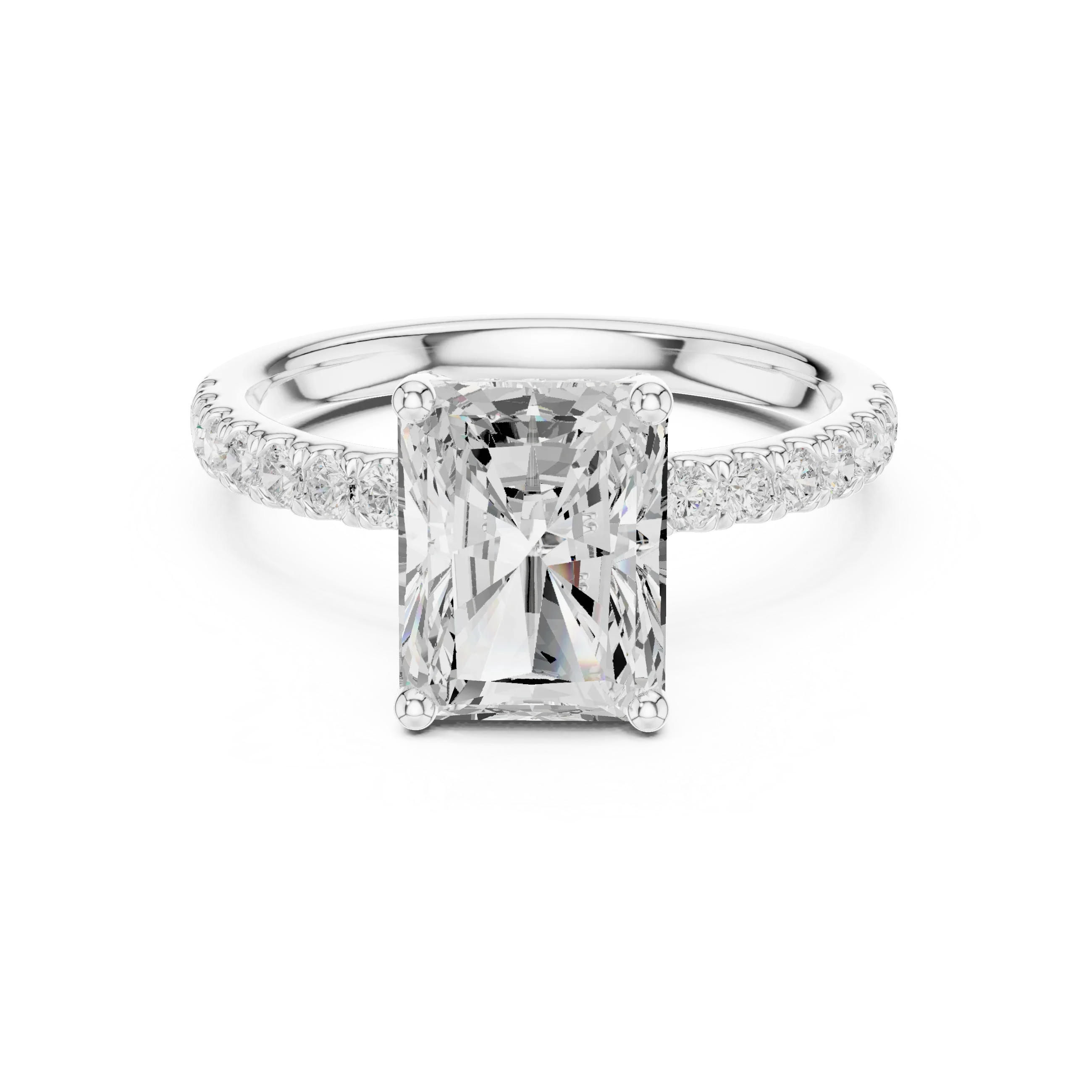 2.57 CT Radiant Cut Moissanite Hidden Halo Pave Set Band Wedding Ring in 14K Yellow Gold
