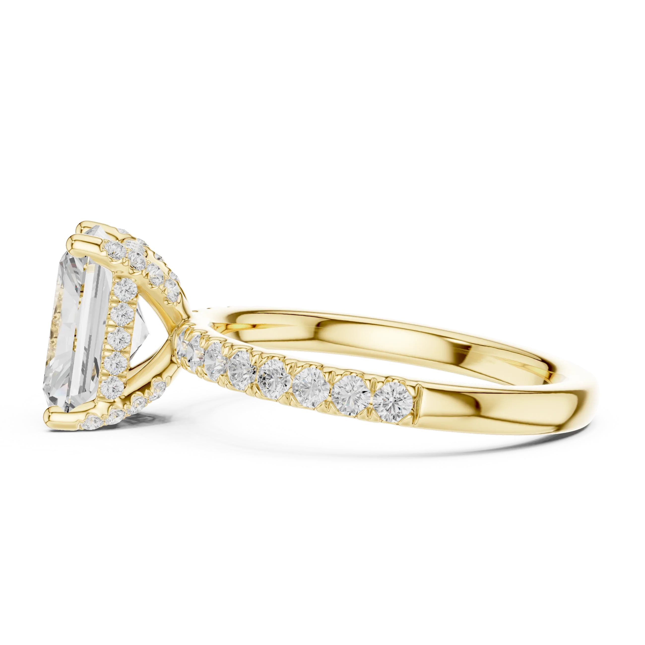 2.57 CT Radiant Cut Moissanite Hidden Halo Pave Set Band Wedding Ring in 14K Yellow Gold