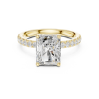 2.57 CT Radiant Cut Moissanite Hidden Halo Pave Set Band Wedding Ring in 14K Yellow Gold