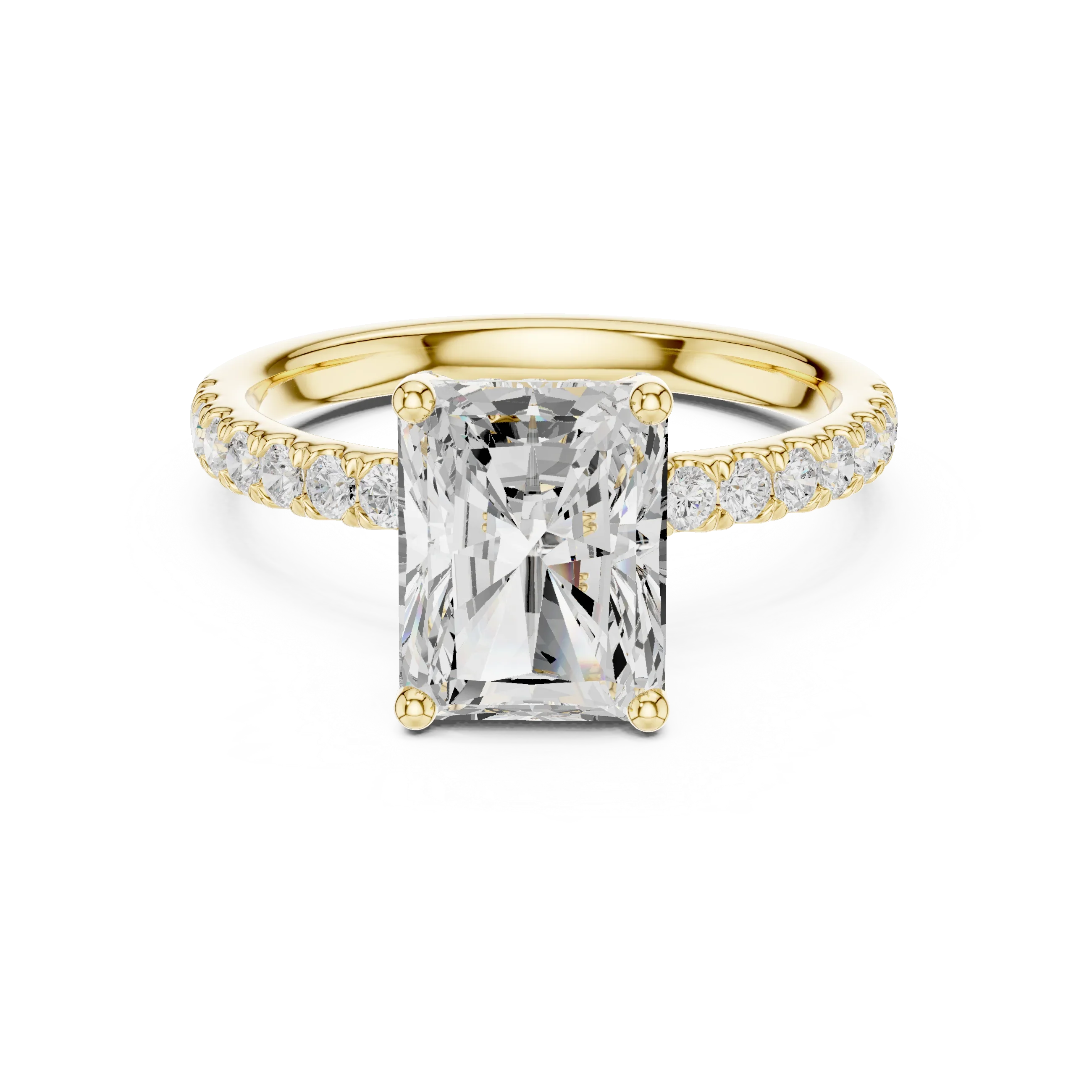 2.57 CT Radiant Cut Moissanite Hidden Halo Pave Set Band Wedding Ring in 14K Yellow Gold