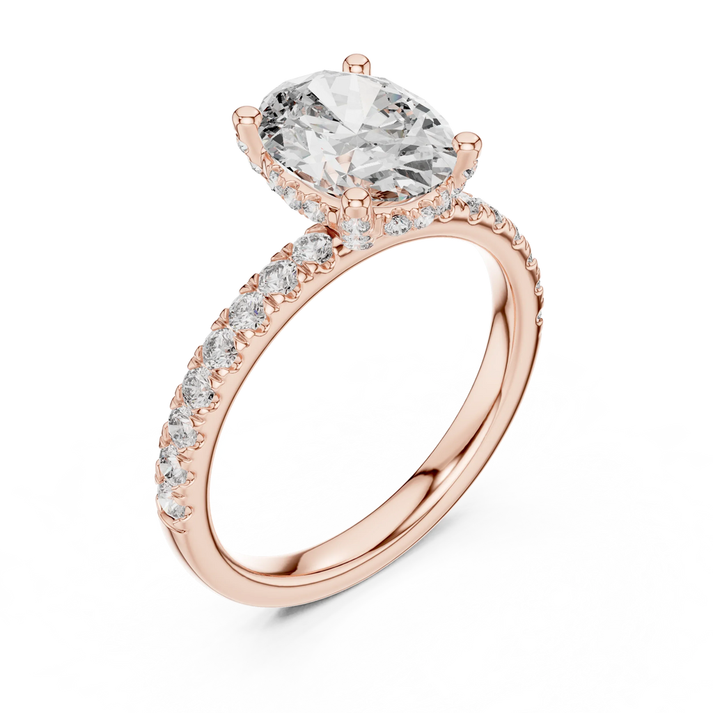 14K Gold Oval Lab Grown Diamond Engagement Ring Handcrafted 2.25 CT