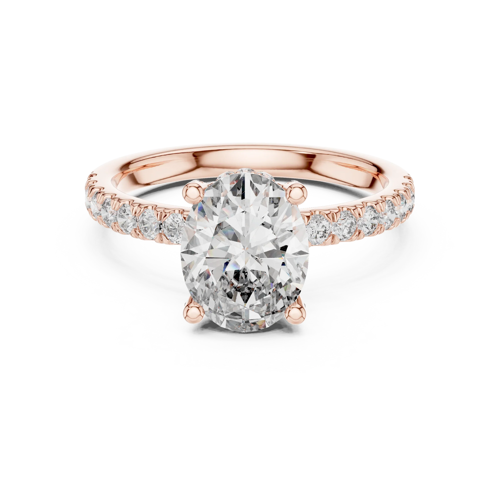 14K Gold Oval Lab Grown Diamond Engagement Ring Handcrafted 2.25 CT