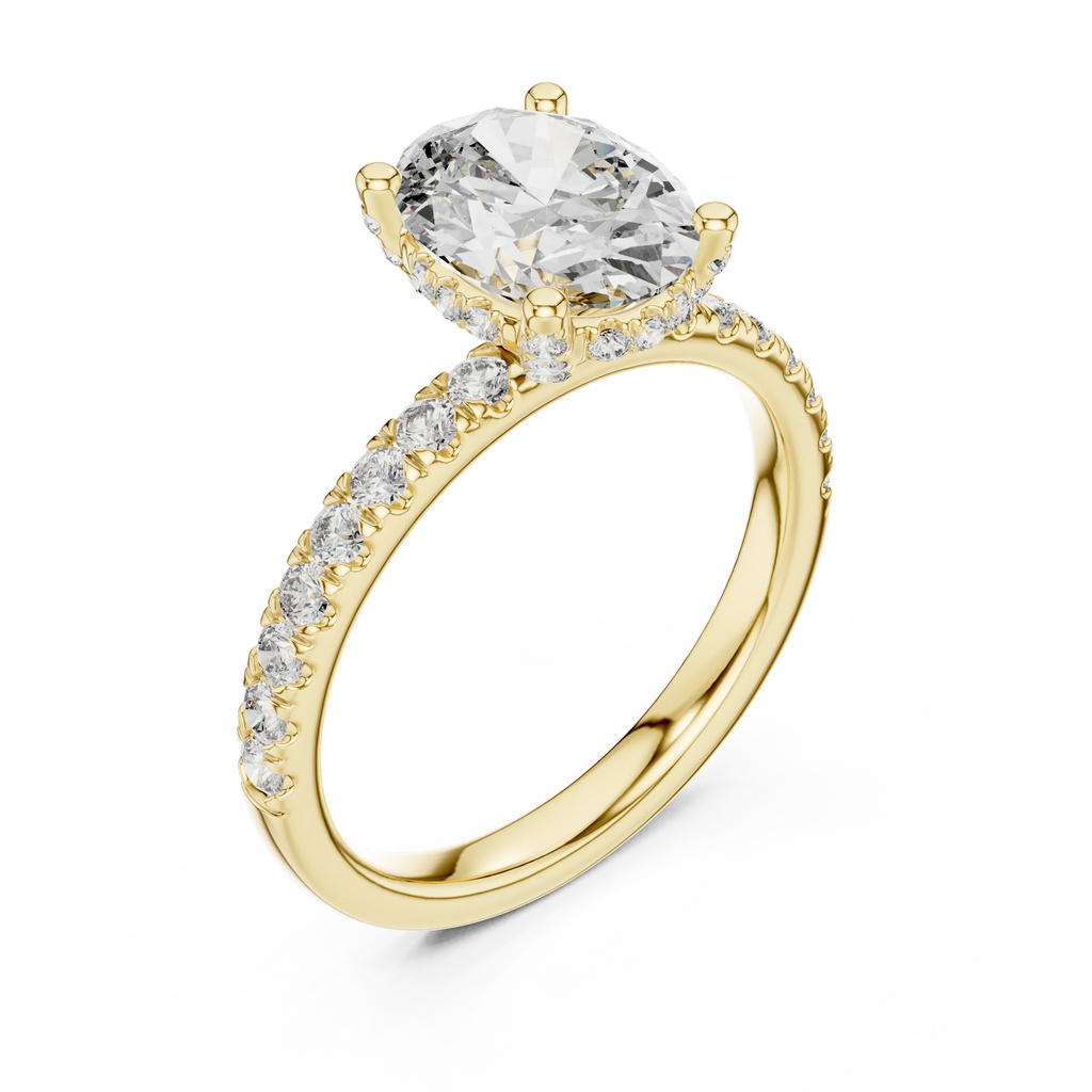 14K Gold Oval Lab Grown Diamond Engagement Ring Handcrafted 2.25 CT