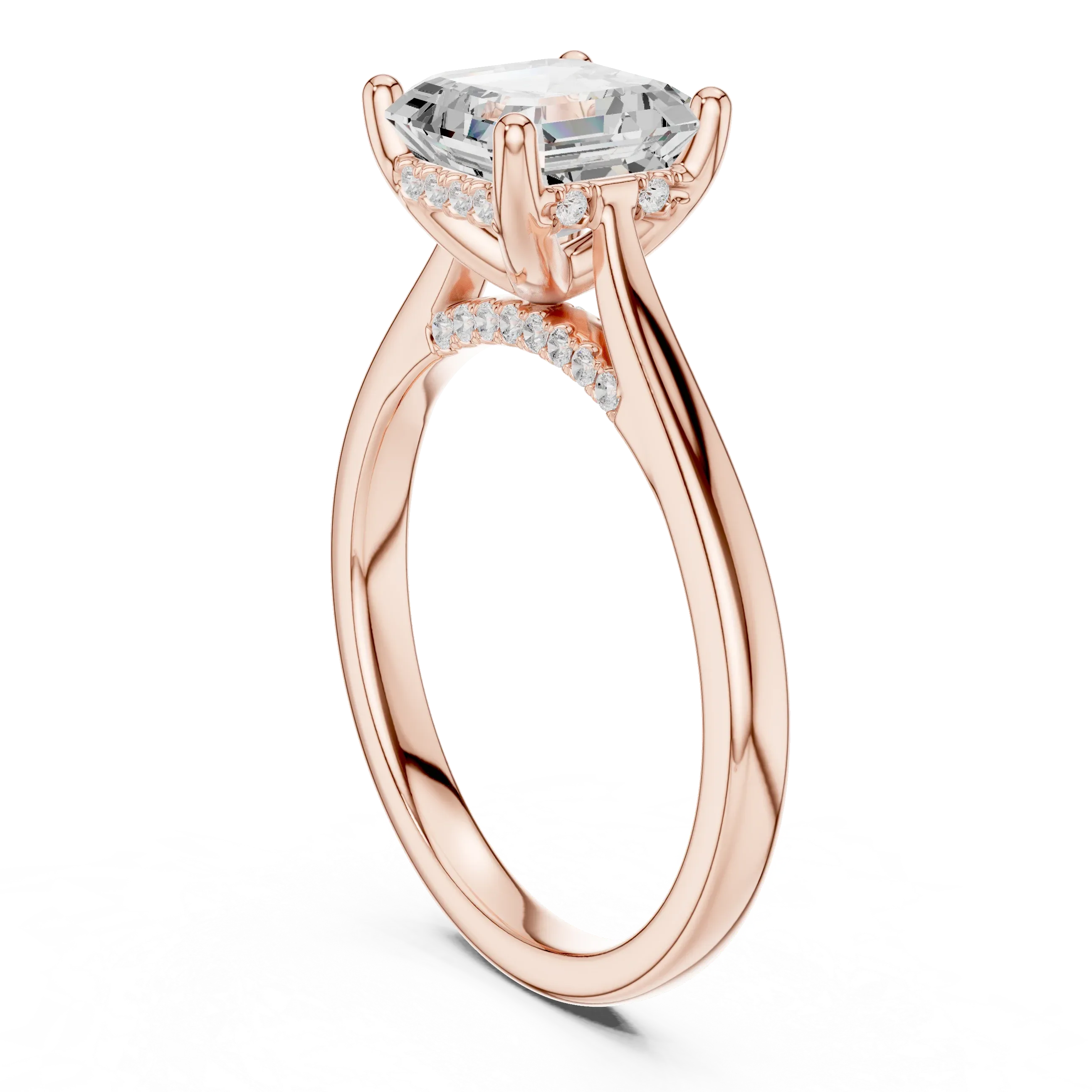 Hidden Halo Asscher Cut 2.15 CT Diamond Wedding Ring 14K Yellow Gold