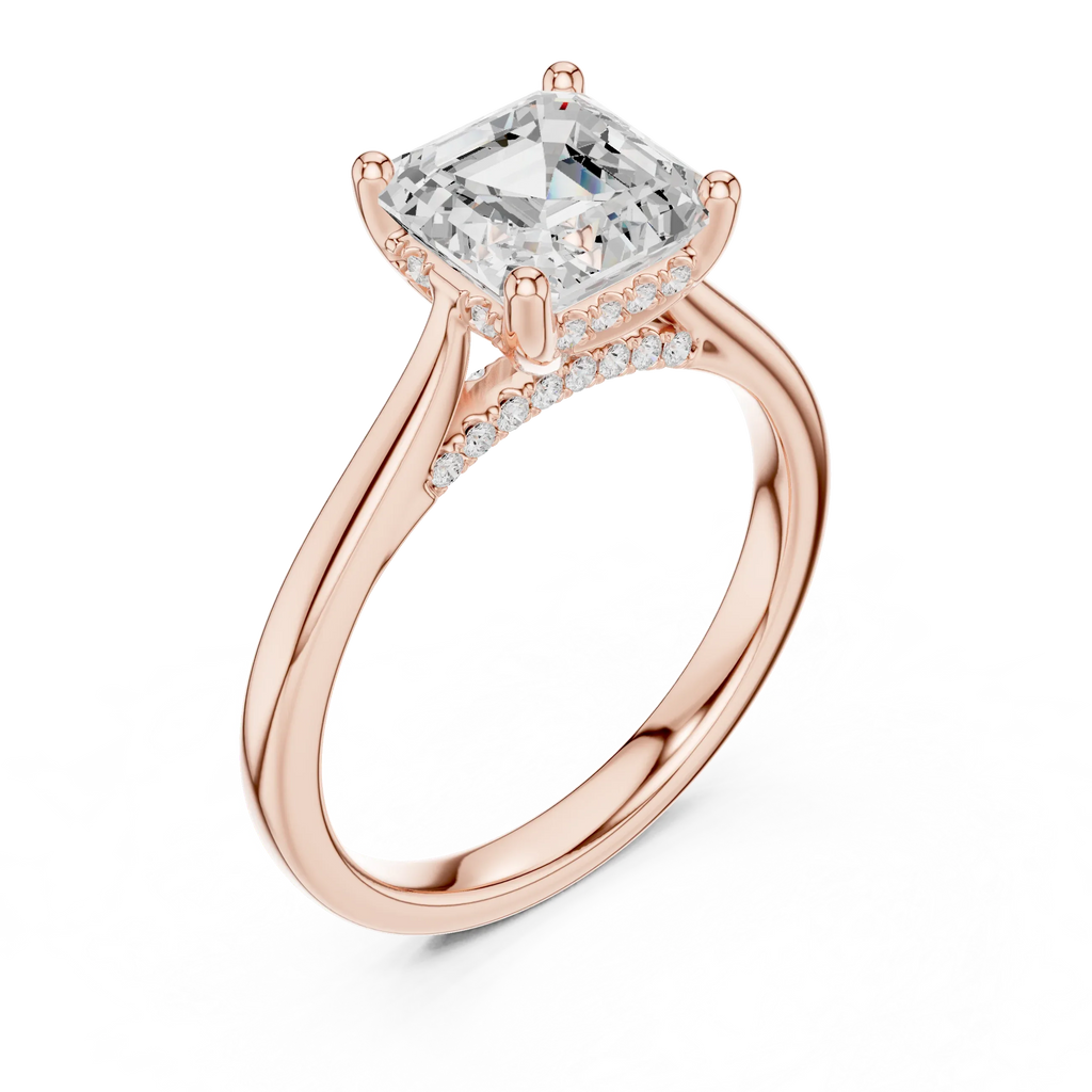 Hidden Halo Asscher Cut 2.15 CT Diamond Wedding Ring 14K Yellow Gold