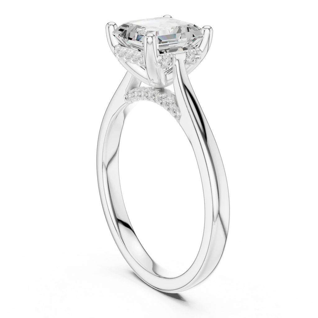 Hidden Halo Asscher Cut 2.15 CT Diamond Wedding Ring 14K Yellow Gold