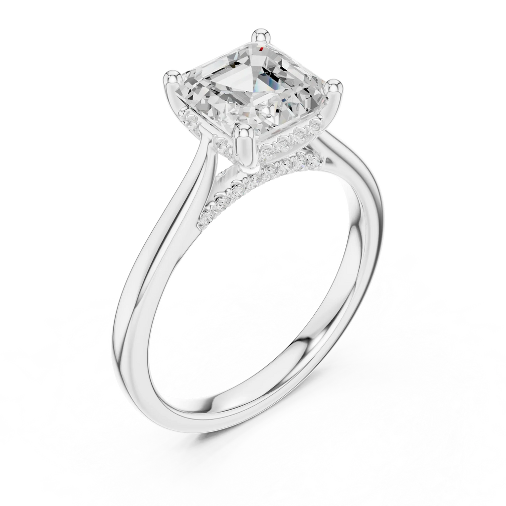 Hidden Halo Asscher Cut 2.15 CT Diamond Wedding Ring 14K Yellow Gold