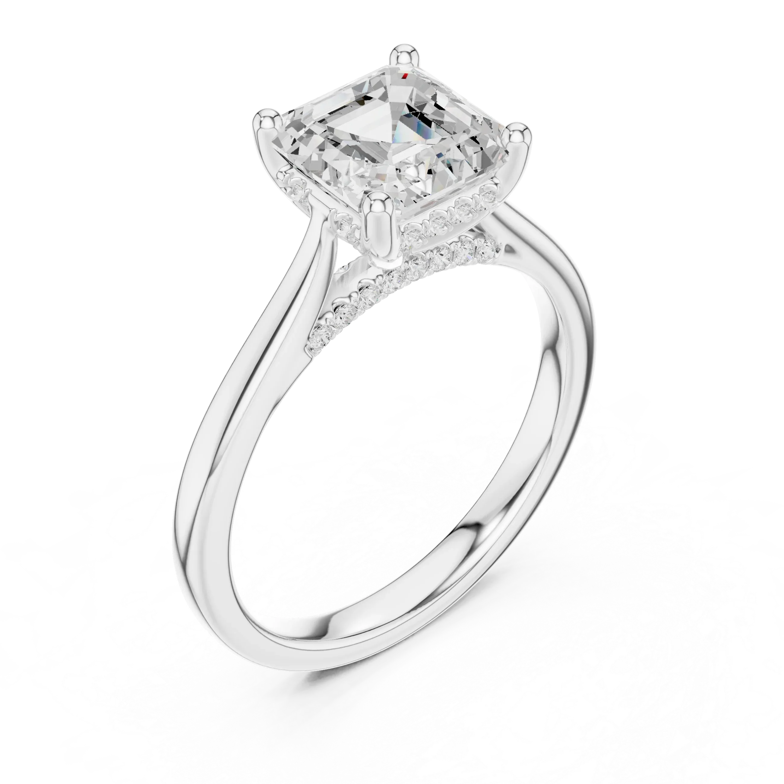 Hidden Halo Asscher Cut 2.15 CT Diamond Wedding Ring 14K Yellow Gold