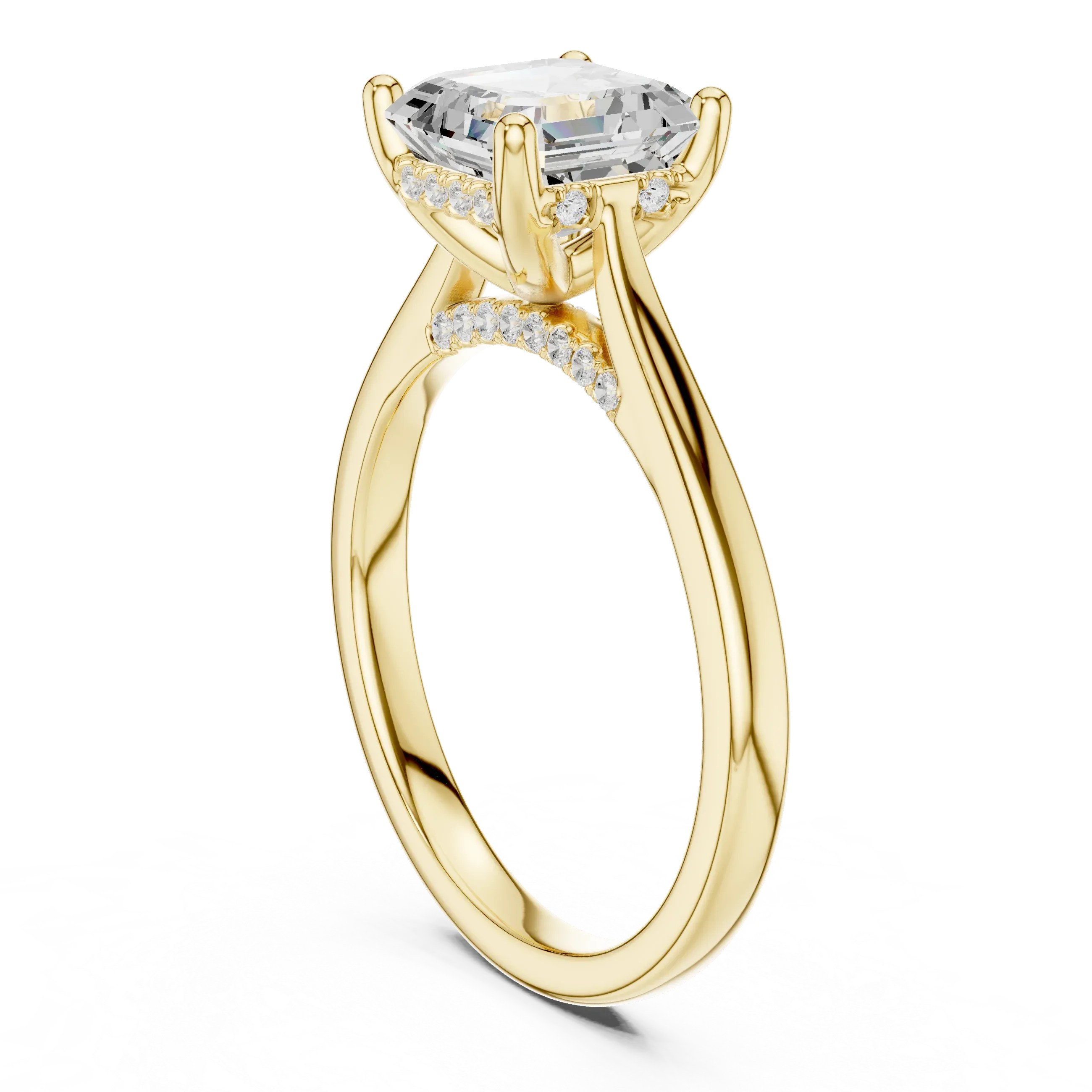 Hidden Halo Asscher Cut 2.15 CT Diamond Wedding Ring 14K Yellow Gold