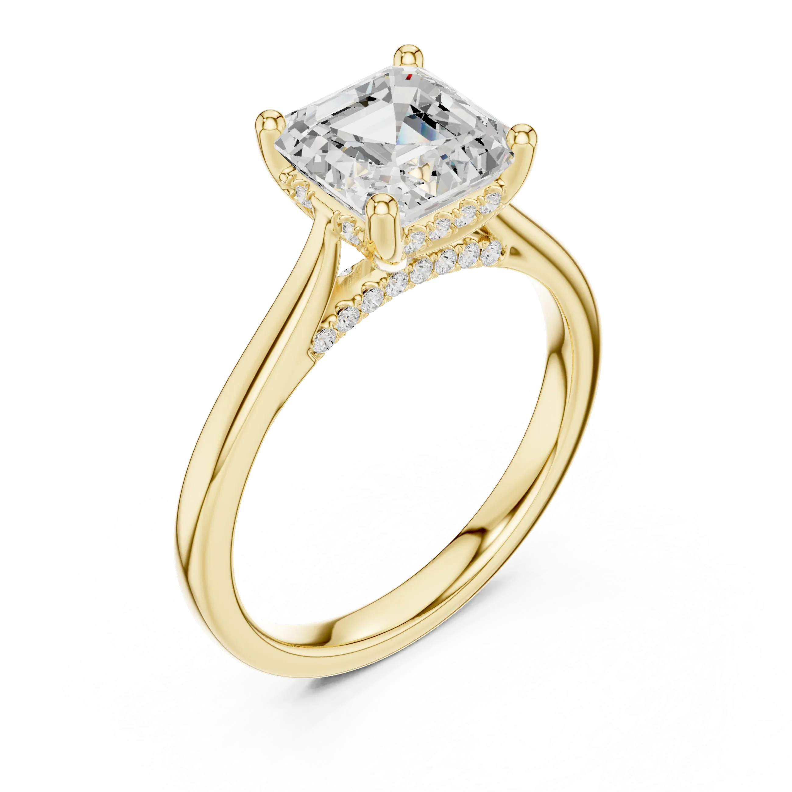 Hidden Halo Asscher Cut 2.15 CT Diamond Wedding Ring 14K Yellow Gold