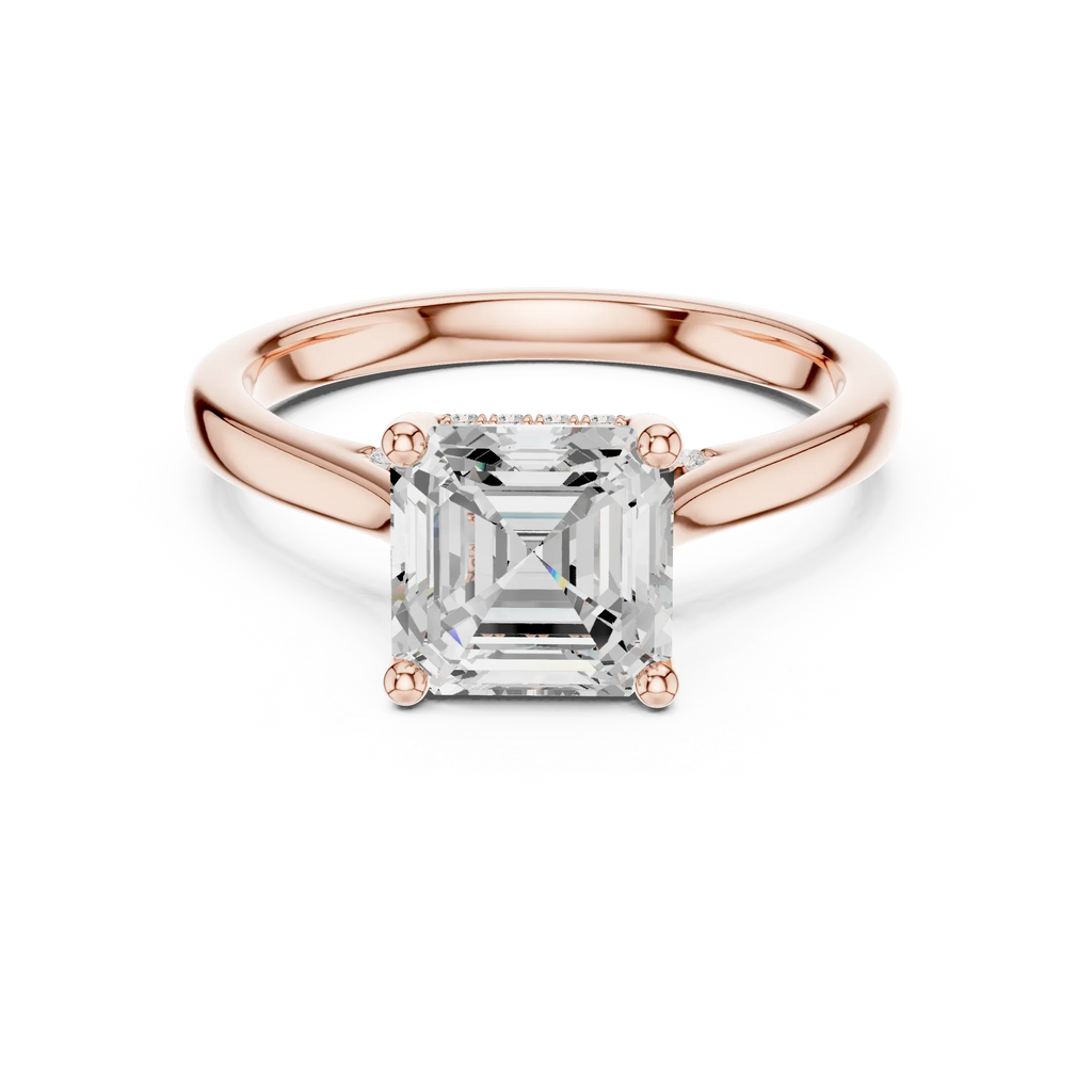 Hidden Halo Asscher Cut 2.15 CT Diamond Wedding Ring 14K Yellow Gold