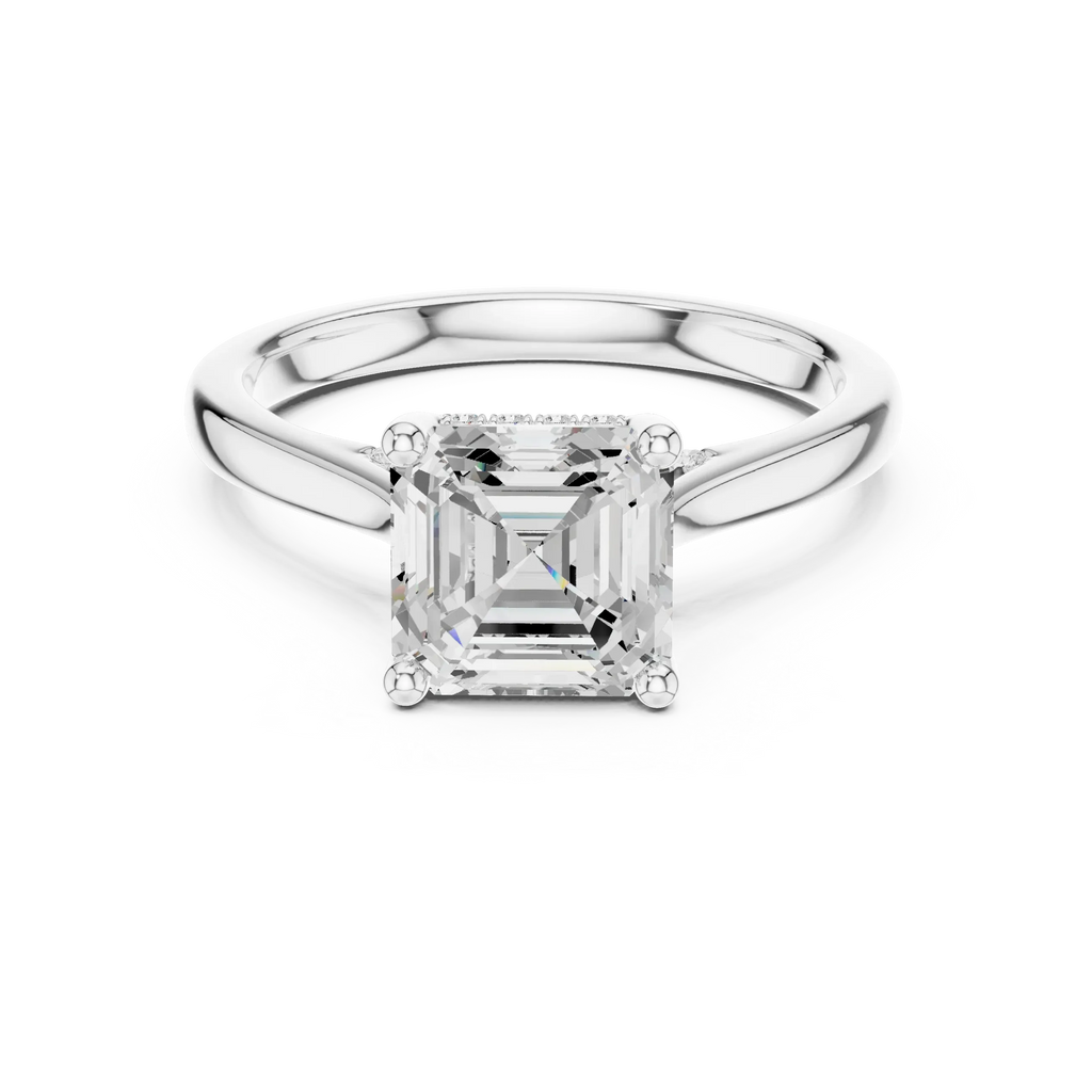 Hidden Halo Asscher Cut 2.15 CT Diamond Wedding Ring 14K Yellow Gold