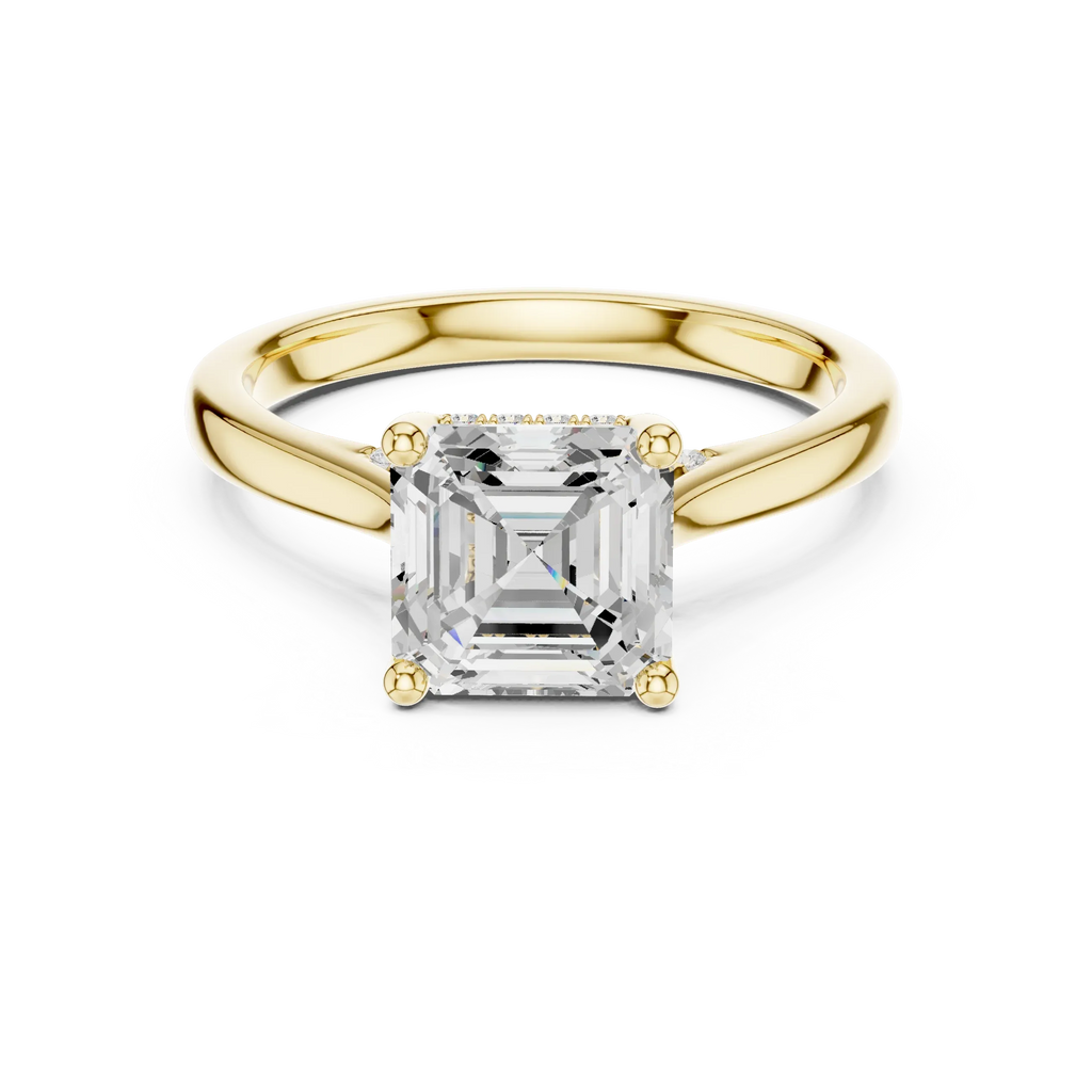Hidden Halo Asscher Cut 2.15 CT Diamond Wedding Ring 14K Yellow Gold