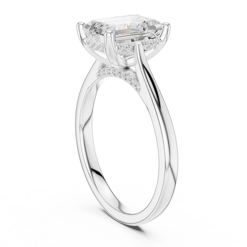 Hidden Halo Emerald Cut 2.15 CT Diamond Wedding Ring 14K Yellow Gold