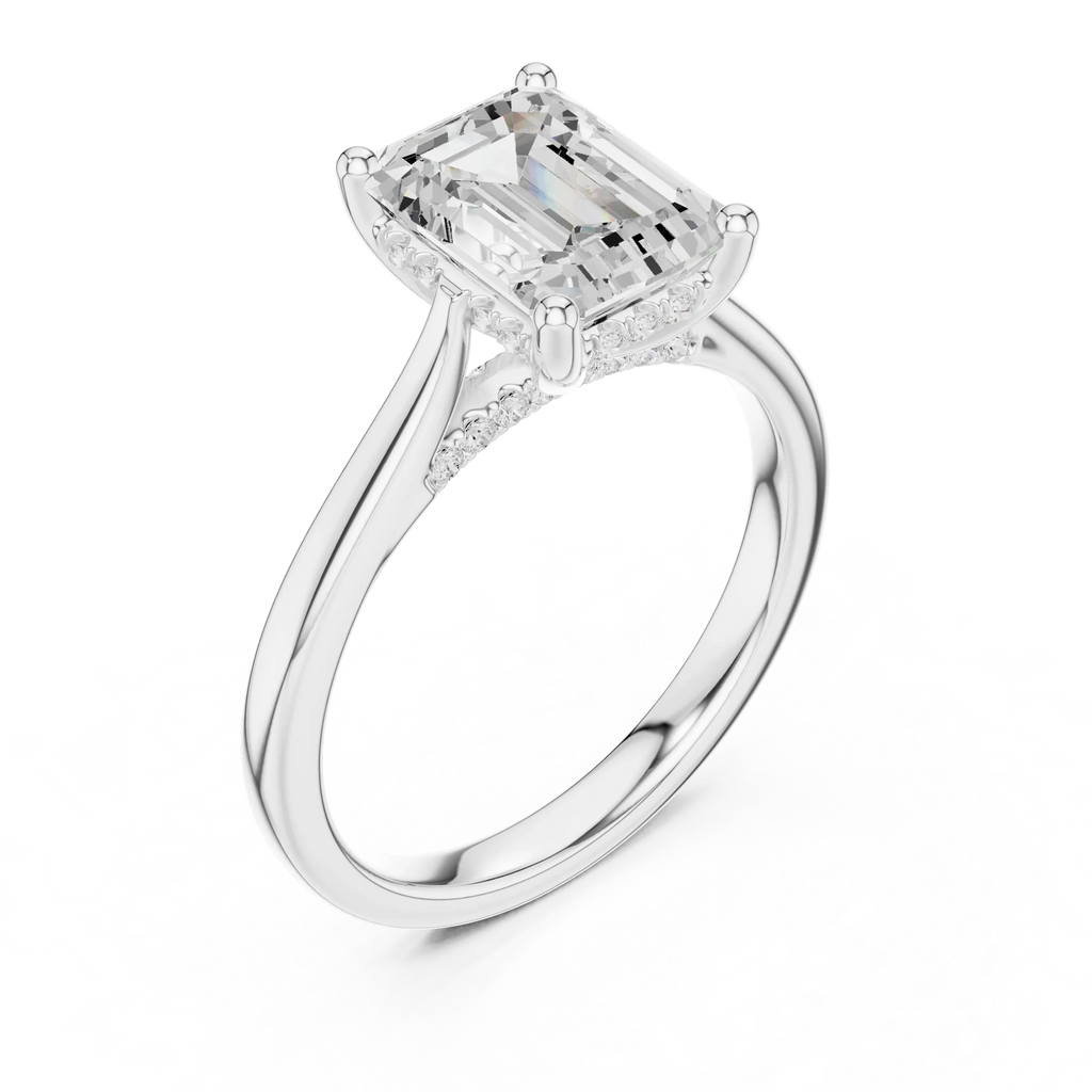 Hidden Halo Emerald Cut 2.15 CT Diamond Wedding Ring 14K Yellow Gold