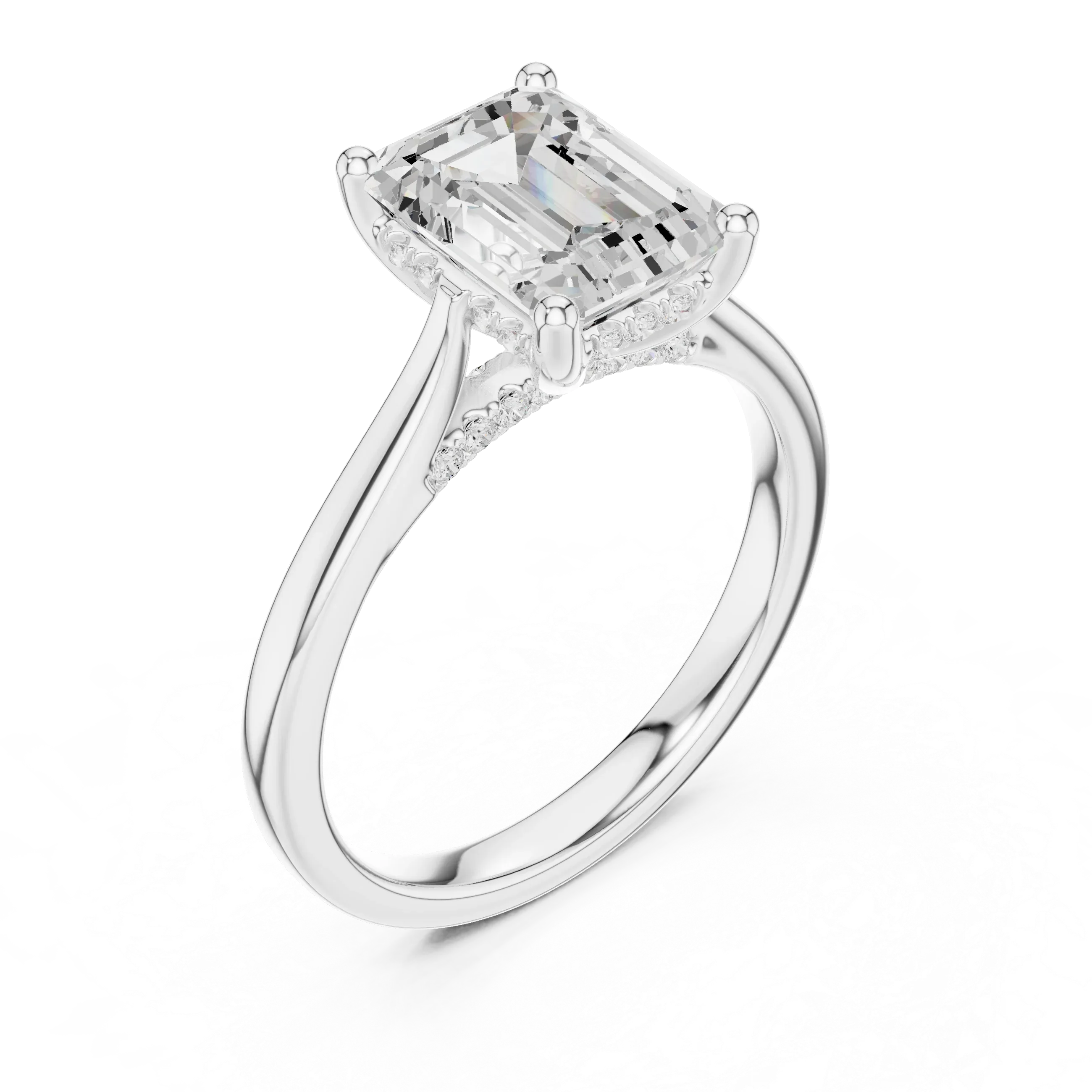 Hidden Halo Emerald Cut 2.15 CT Diamond Wedding Ring 14K Yellow Gold