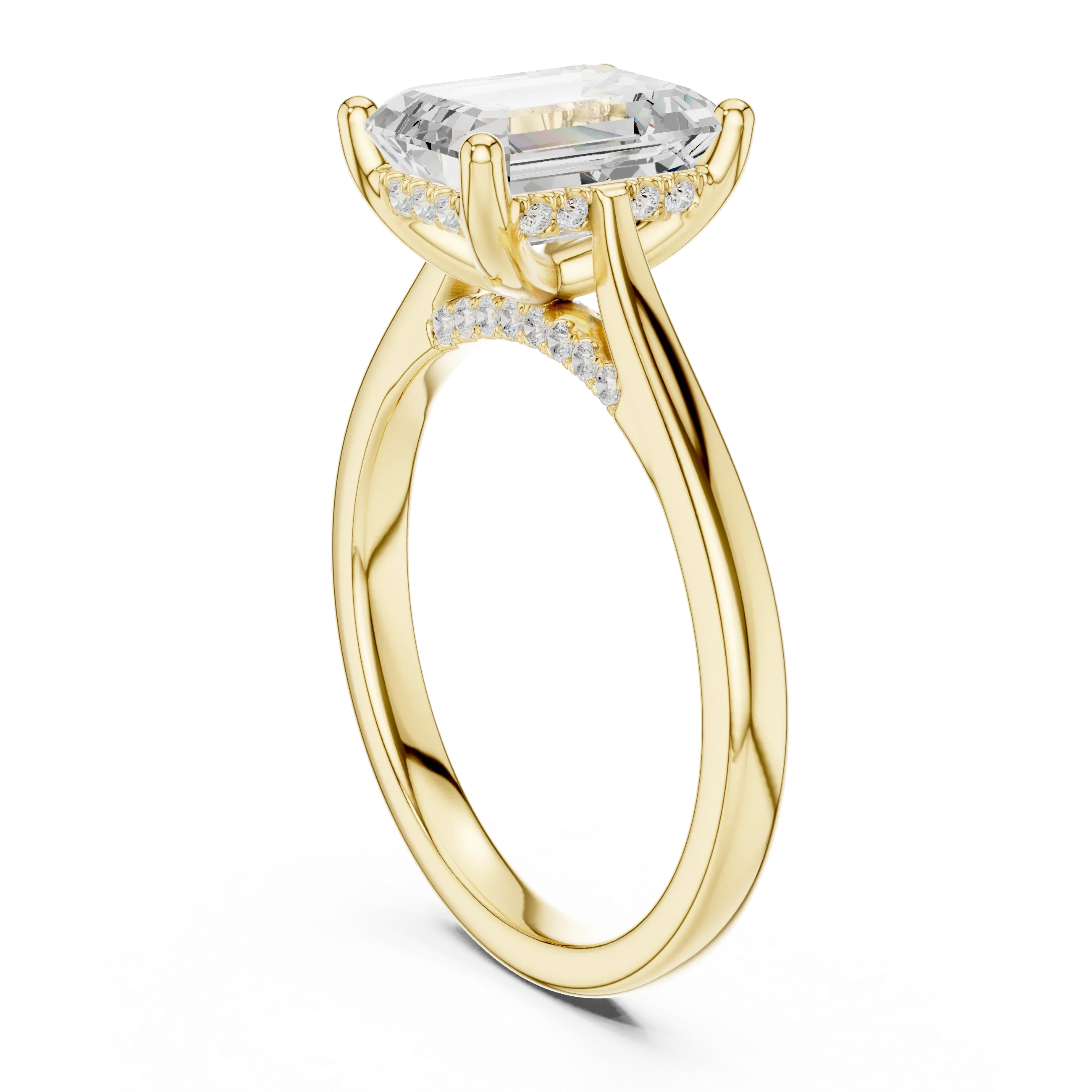 Hidden Halo Emerald Cut 2.15 CT Diamond Wedding Ring 14K Yellow Gold