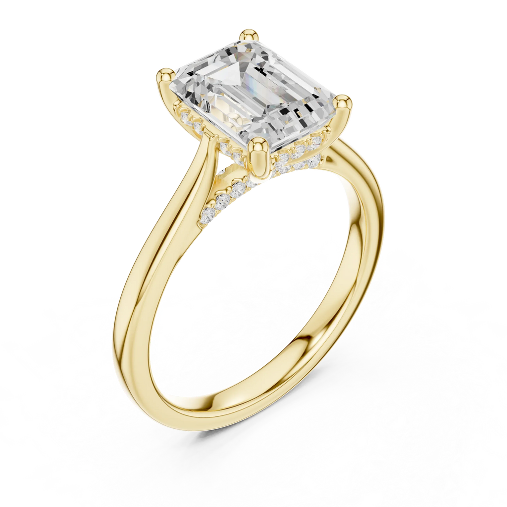Hidden Halo Emerald Cut 2.15 CT Diamond Wedding Ring 14K Yellow Gold