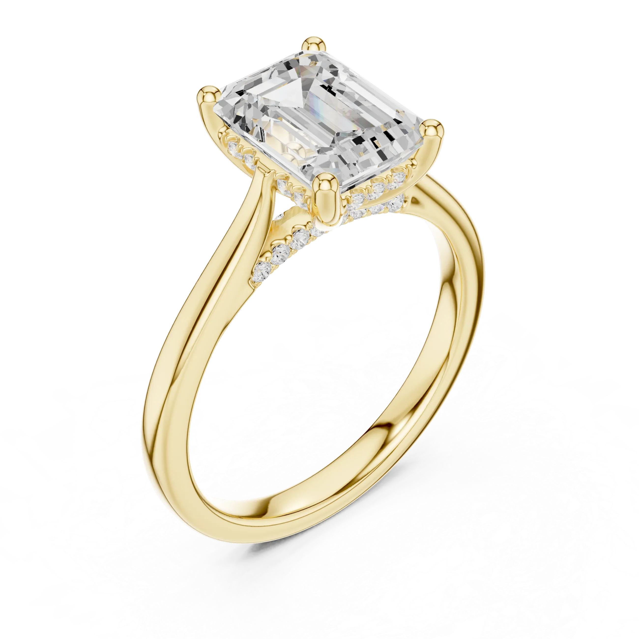 Hidden Halo Emerald Cut 2.15 CT Diamond Wedding Ring 14K Yellow Gold