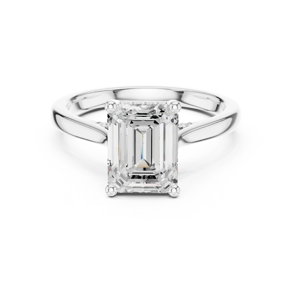 Hidden Halo Emerald Cut 2.15 CT Diamond Wedding Ring 14K Yellow Gold