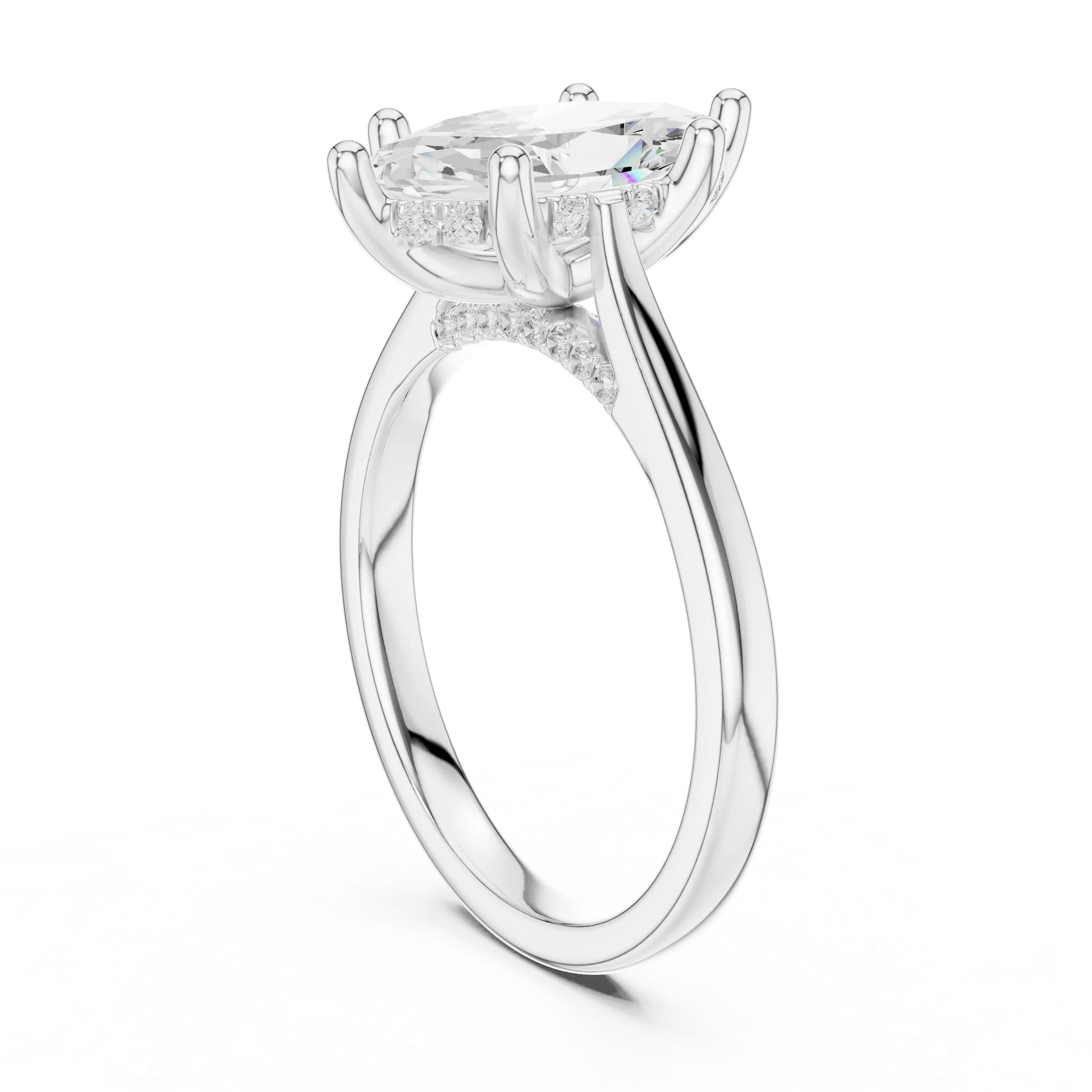 Hidden Halo Marquise Cut 2.15 CT Diamond Wedding Ring 14K Yellow Gold