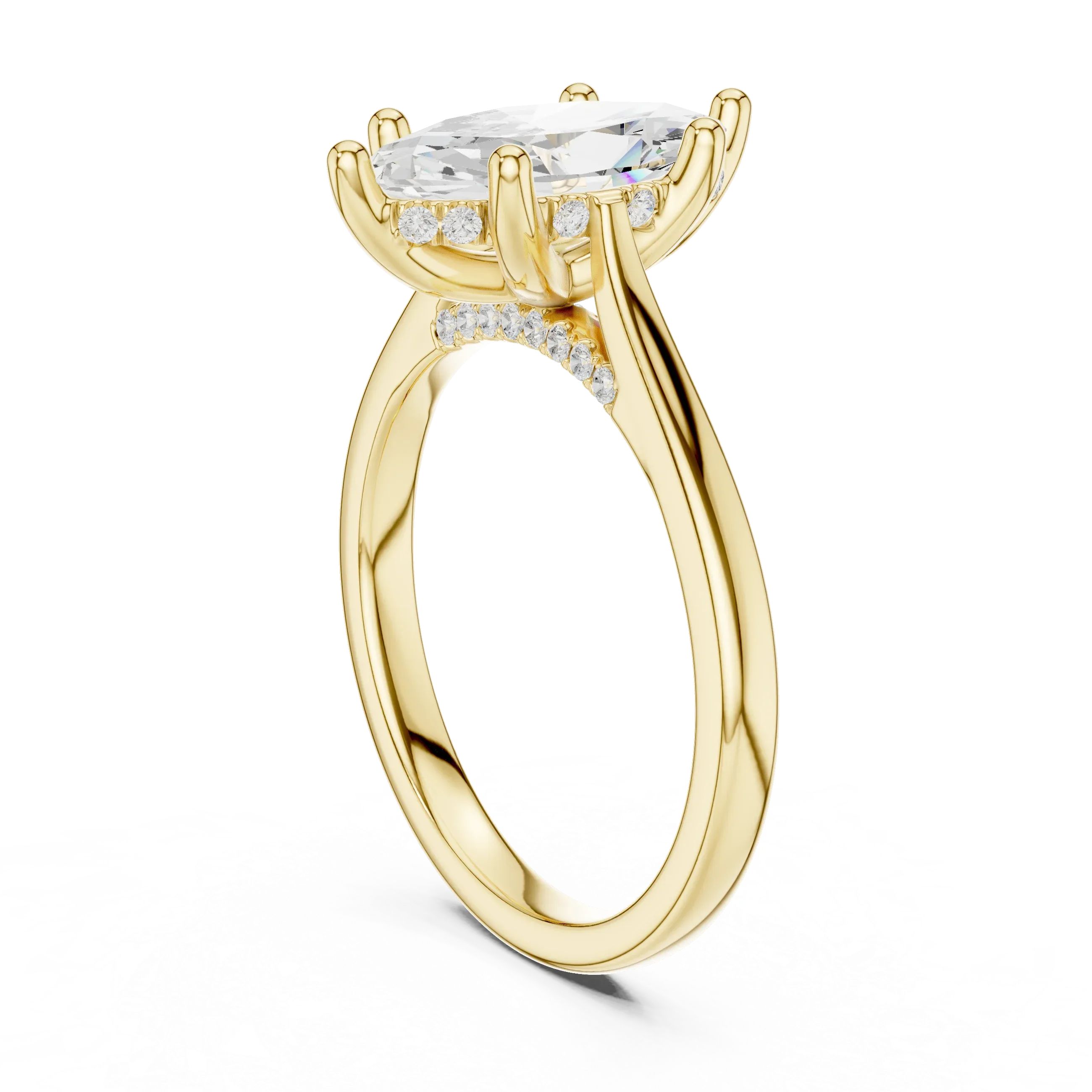 Hidden Halo Marquise Cut 2.15 CT Diamond Wedding Ring 14K Yellow Gold