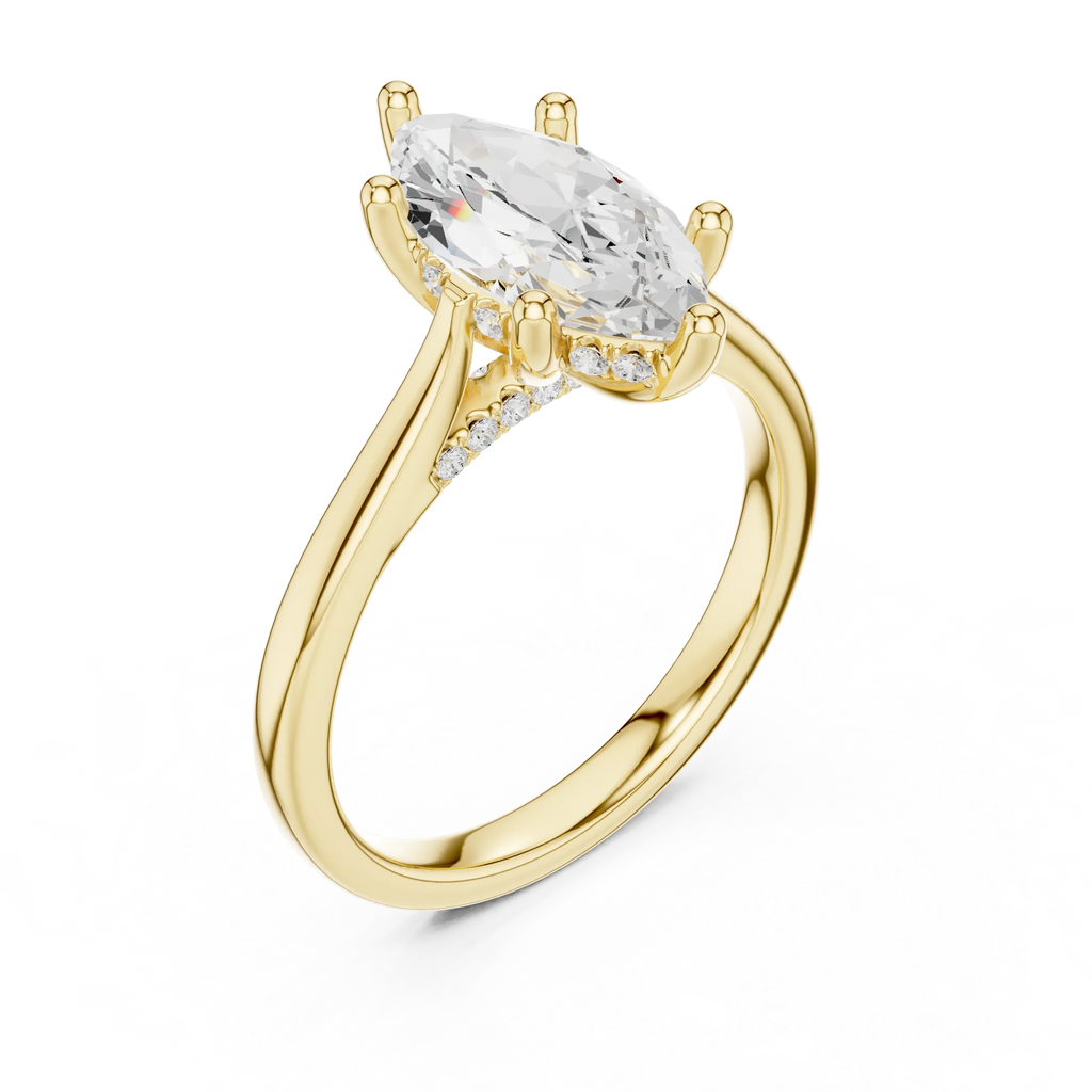 Hidden Halo Marquise Cut 2.15 CT Diamond Wedding Ring 14K Yellow Gold