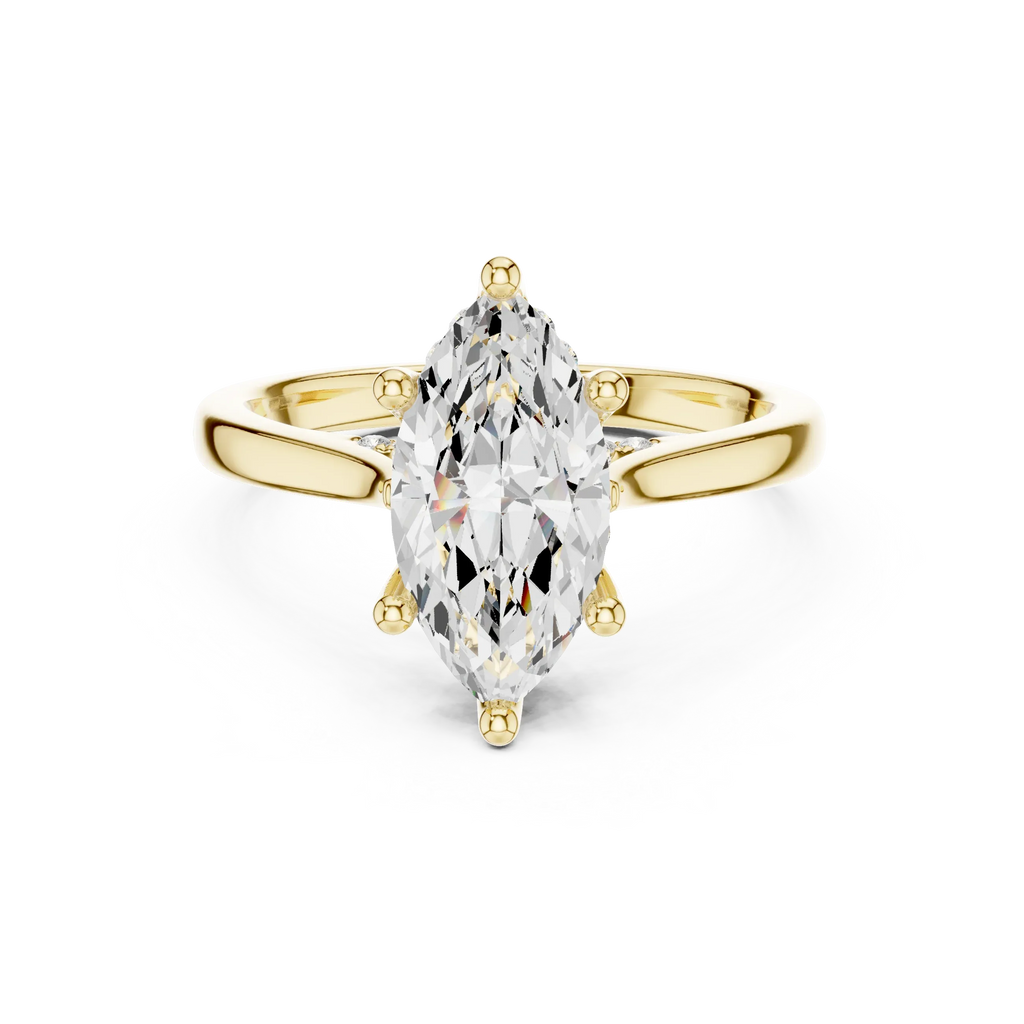 Hidden Halo Marquise Cut 2.15 CT Diamond Wedding Ring 14K Yellow Gold