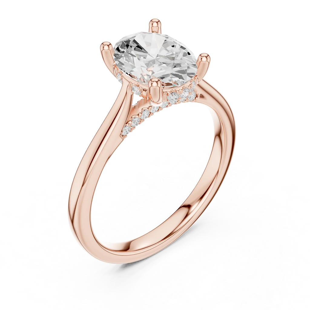 Hidden Halo Oval Cut 2.15 CT Diamond Wedding Ring 14K Yellow Gold