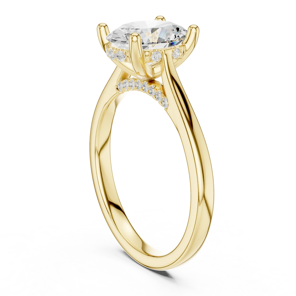 Hidden Halo Oval Cut 2.15 CT Diamond Wedding Ring 14K Yellow Gold