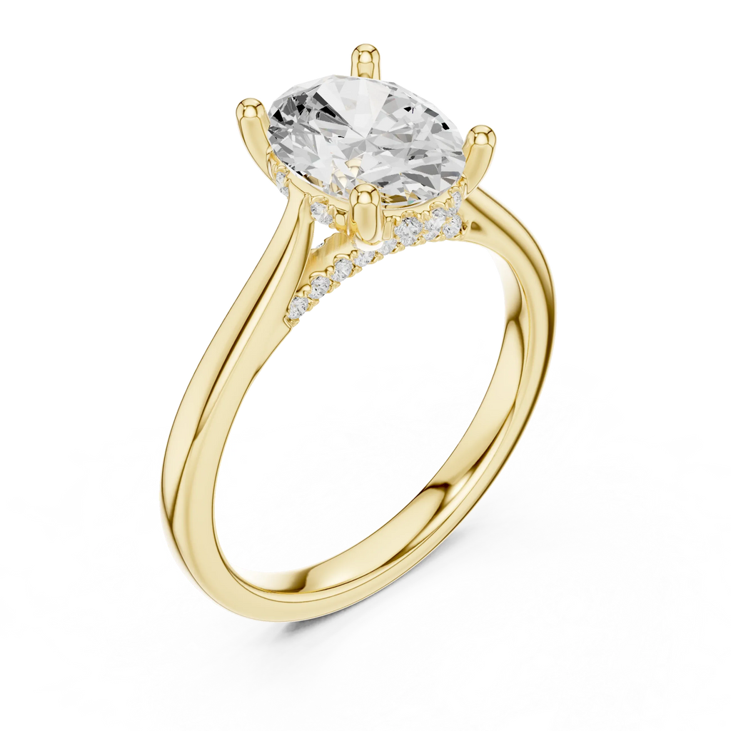 Hidden Halo Oval Cut 2.15 CT Diamond Wedding Ring 14K Yellow Gold