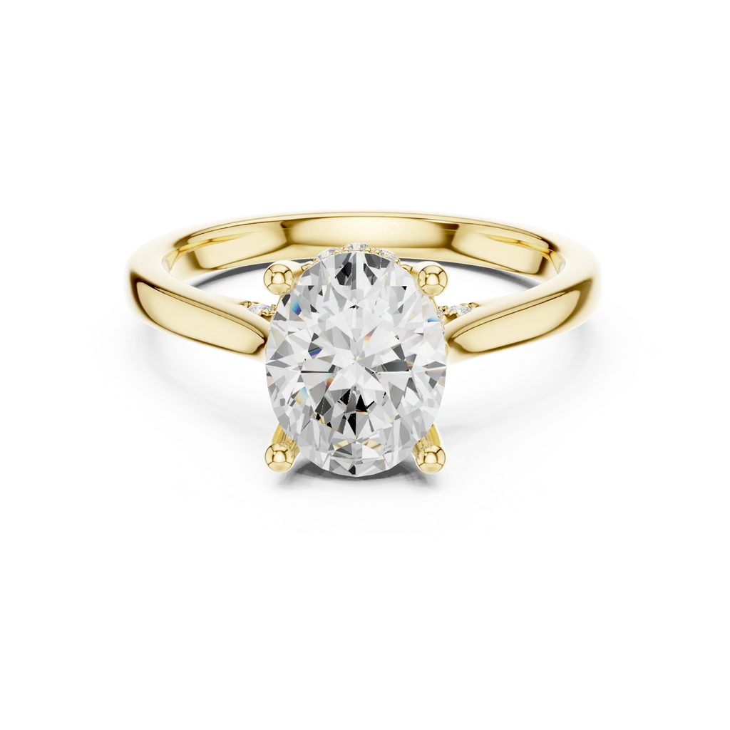 Hidden Halo Oval Cut 2.15 CT Diamond Wedding Ring 14K Yellow Gold