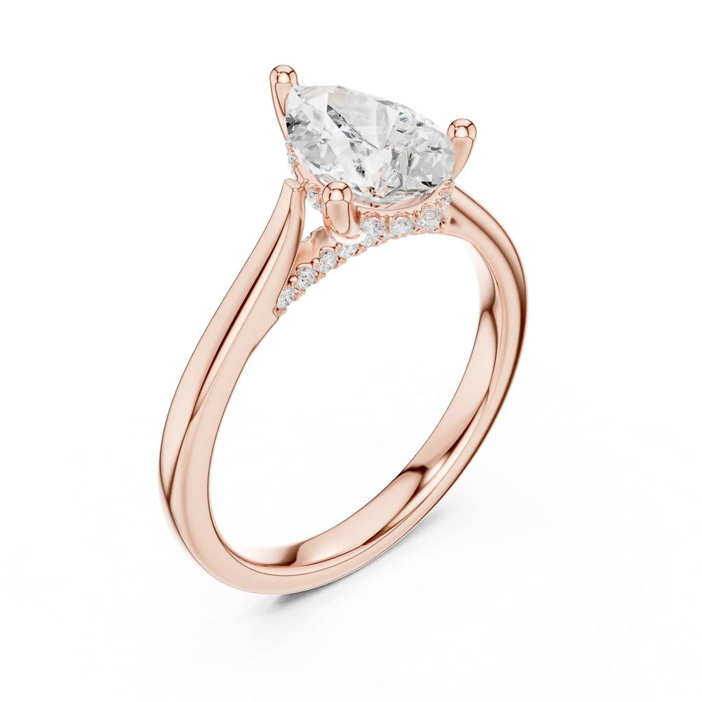 Hidden Halo Pear Cut 2.15 CT Diamond Wedding Ring 14K Yellow Gold