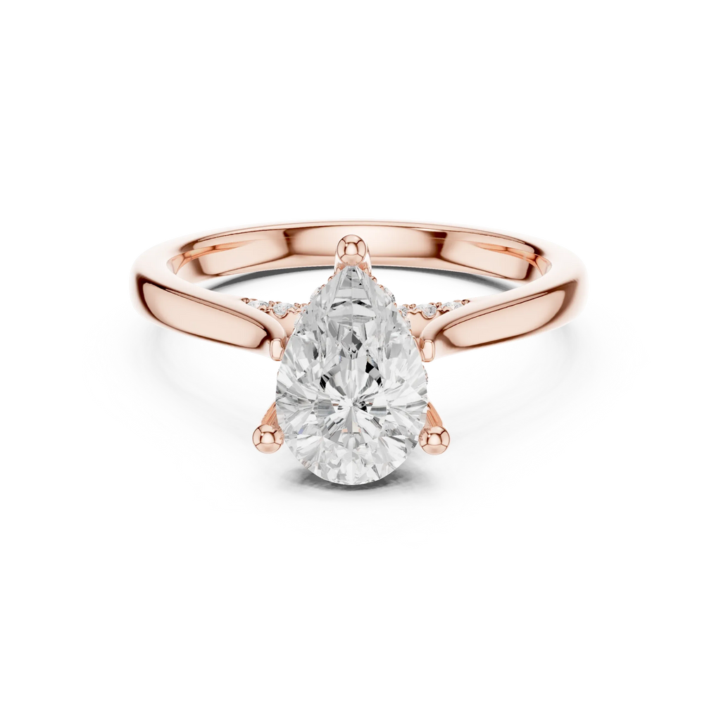 Hidden Halo Pear Cut 2.15 CT Diamond Wedding Ring 14K Yellow Gold