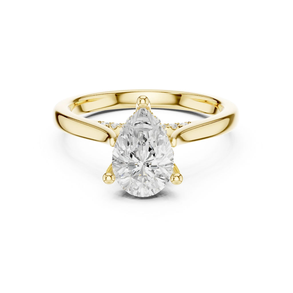 Hidden Halo Pear Cut 2.15 CT Diamond Wedding Ring 14K Yellow Gold