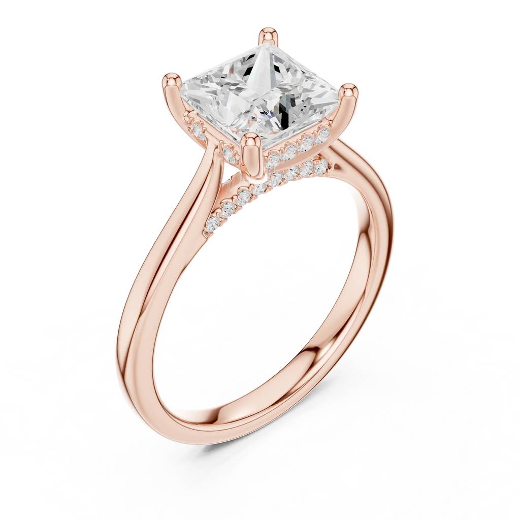 Hidden Halo Princess Cut 2.15 CT Diamond Wedding Ring 14K Yellow Gold
