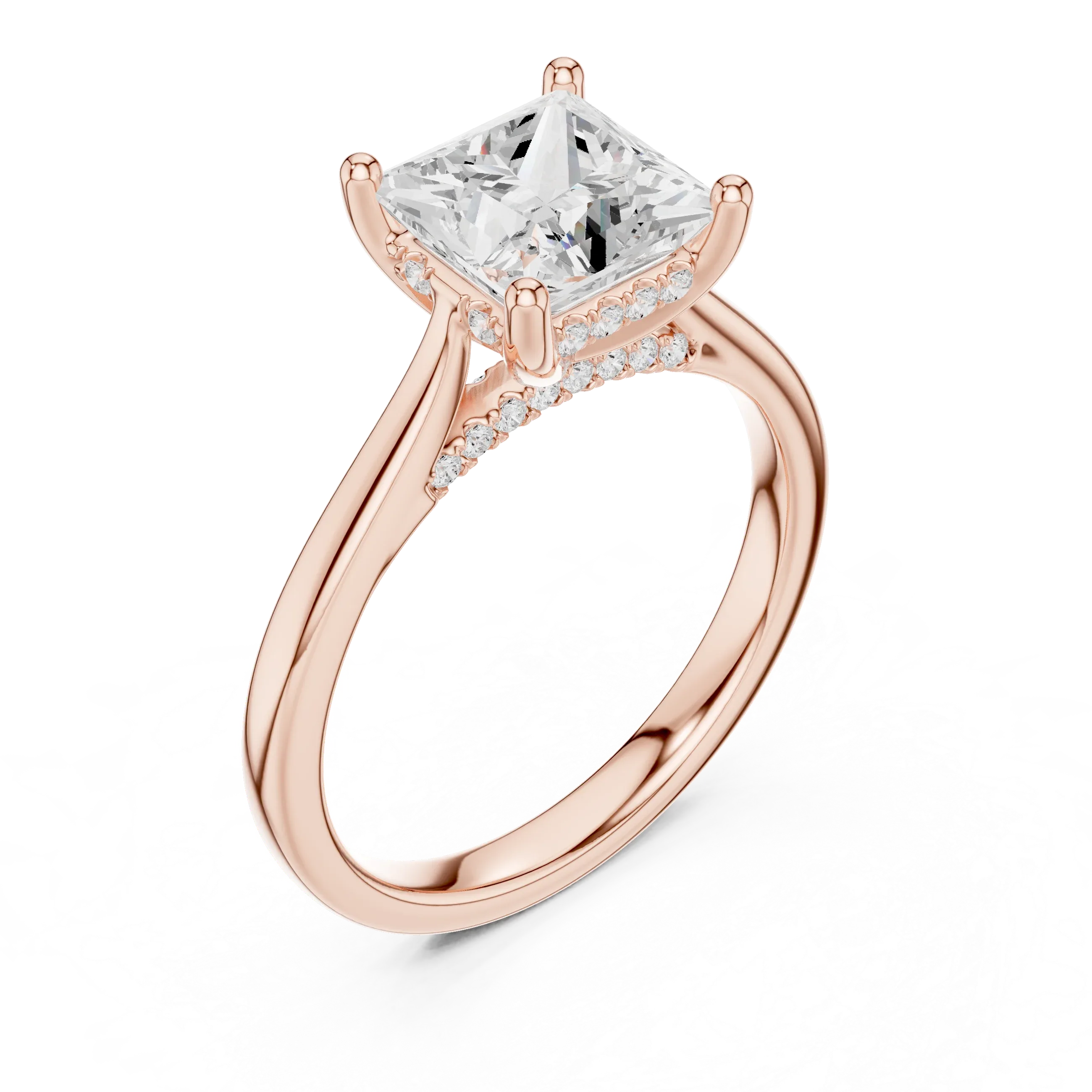 Hidden Halo Princess Cut 2.15 CT Diamond Wedding Ring 14K Yellow Gold