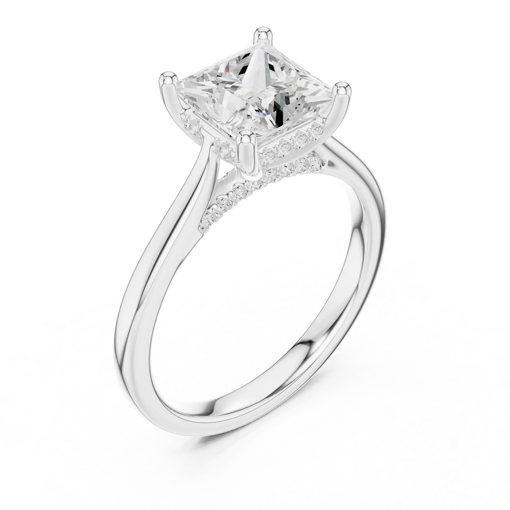 Hidden Halo Princess Cut 2.15 CT Diamond Wedding Ring 14K Yellow Gold