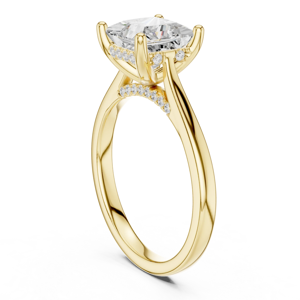 Hidden Halo Princess Cut 2.15 CT Diamond Wedding Ring 14K Yellow Gold