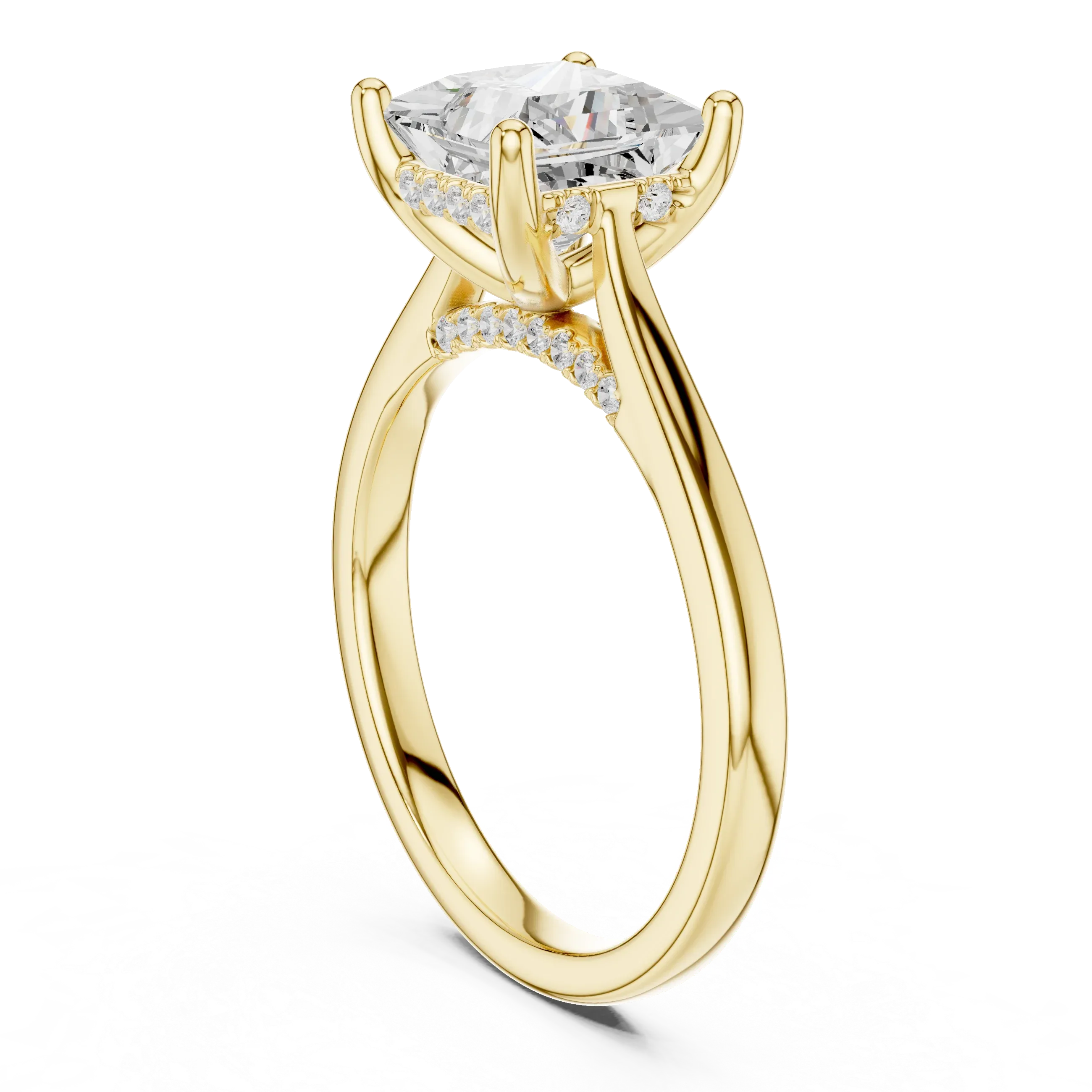 Hidden Halo Princess Cut 2.15 CT Diamond Wedding Ring 14K Yellow Gold