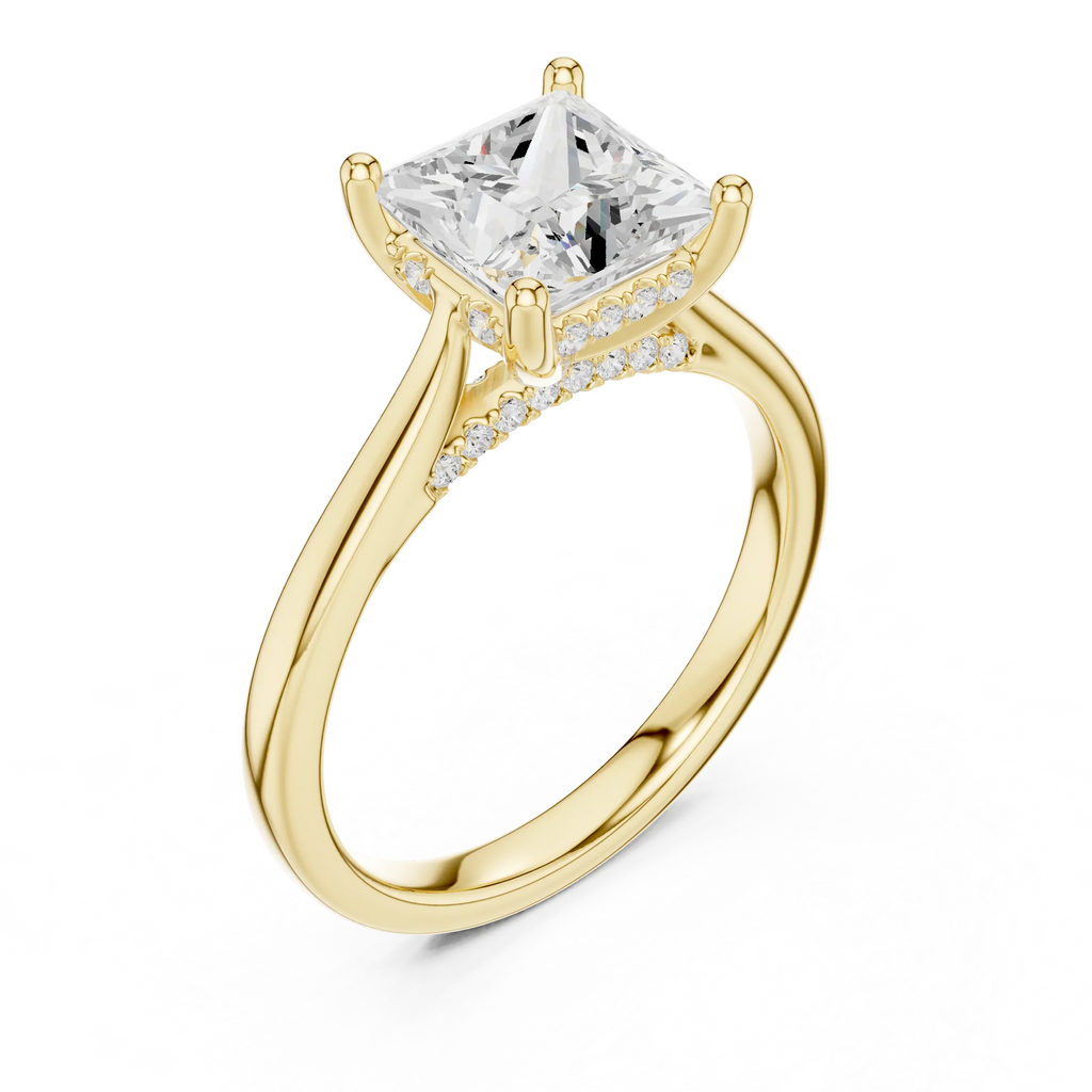 Hidden Halo Princess Cut 2.15 CT Diamond Wedding Ring 14K Yellow Gold