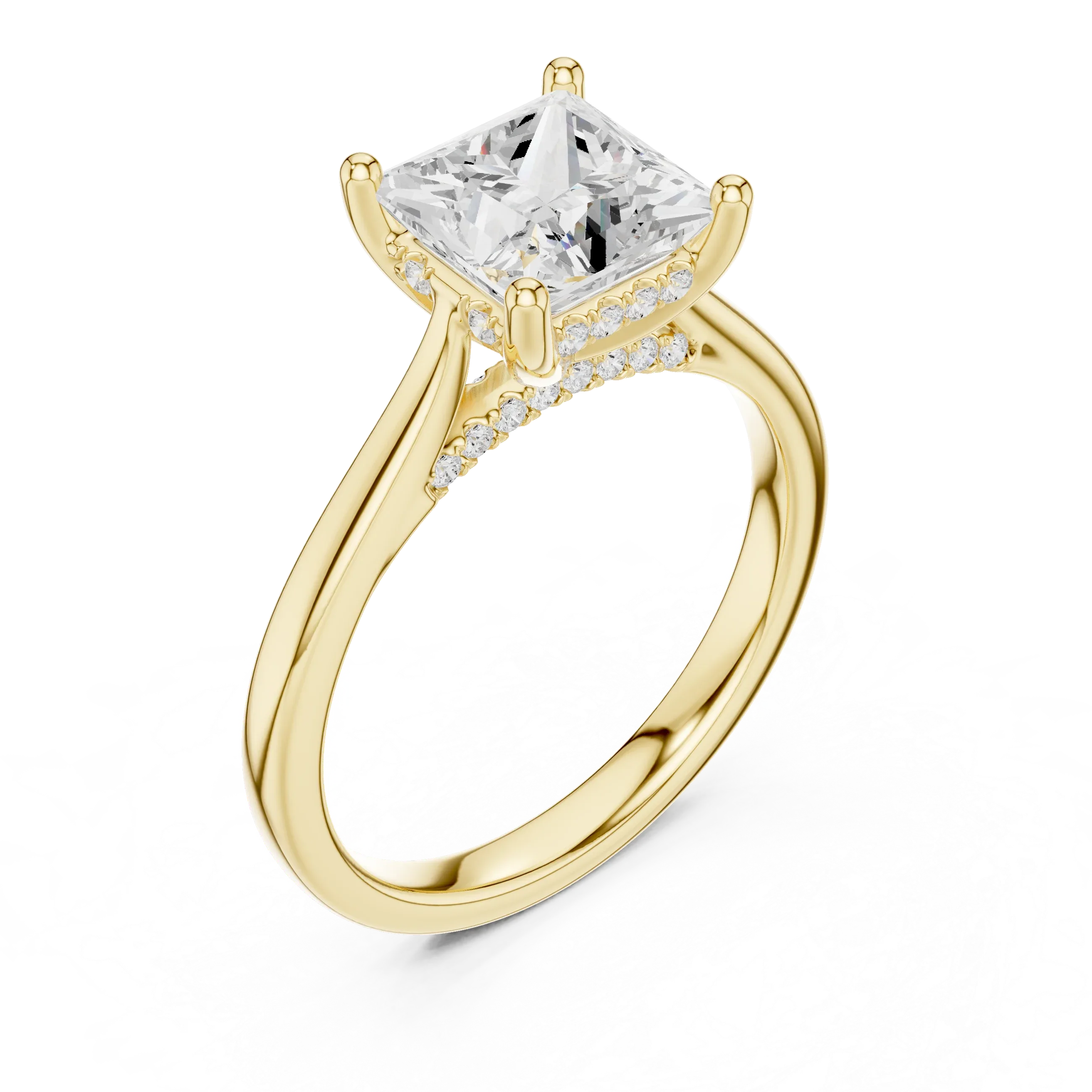 Hidden Halo Princess Cut 2.15 CT Diamond Wedding Ring 14K Yellow Gold