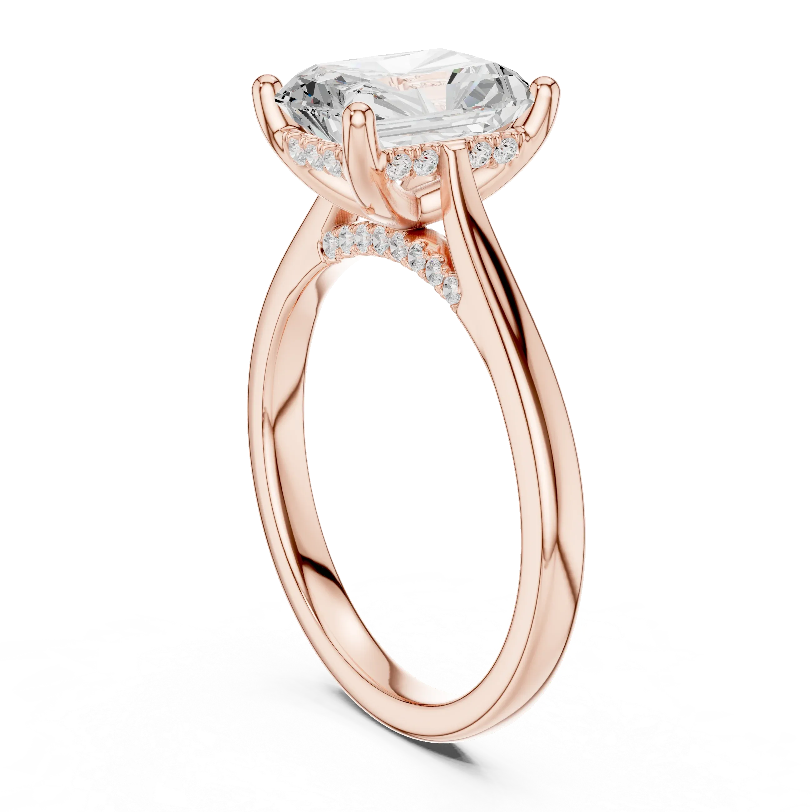 Hidden Halo Radient Cut 2.15 CT Diamond Wedding Ring 14K Yellow Gold